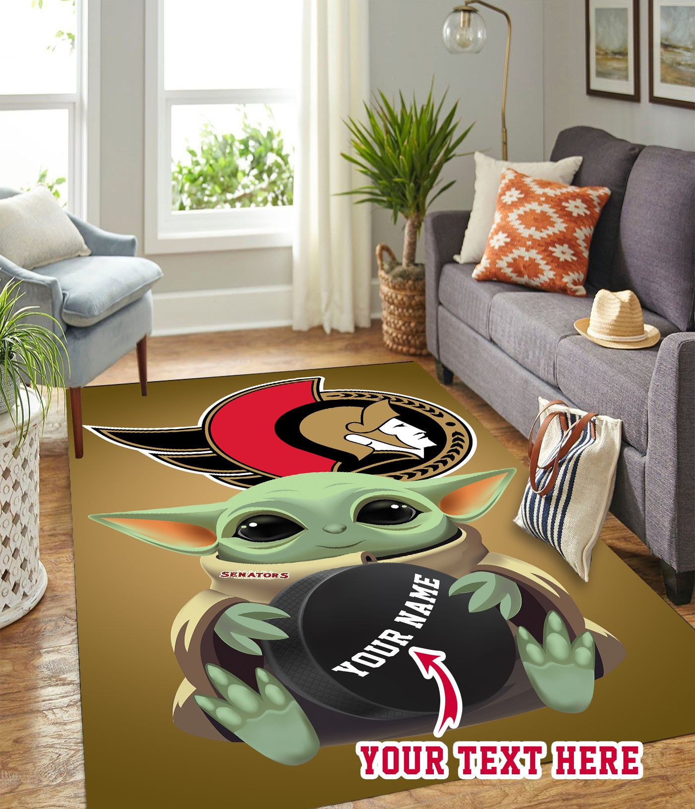 Baby Yoda Ottawa Senators Personalized Custom Rectangle Area Rug – Full Print Carpet For Living Room & Bedroom Home Decor
