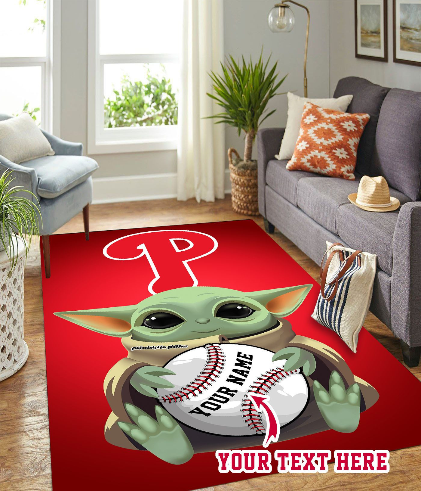 Baby Yoda Philadelphia Phillies Rt Personalized Custom Rectangle Area Rug – Full Print Carpet For Living Room & Bedroom Home Decor
