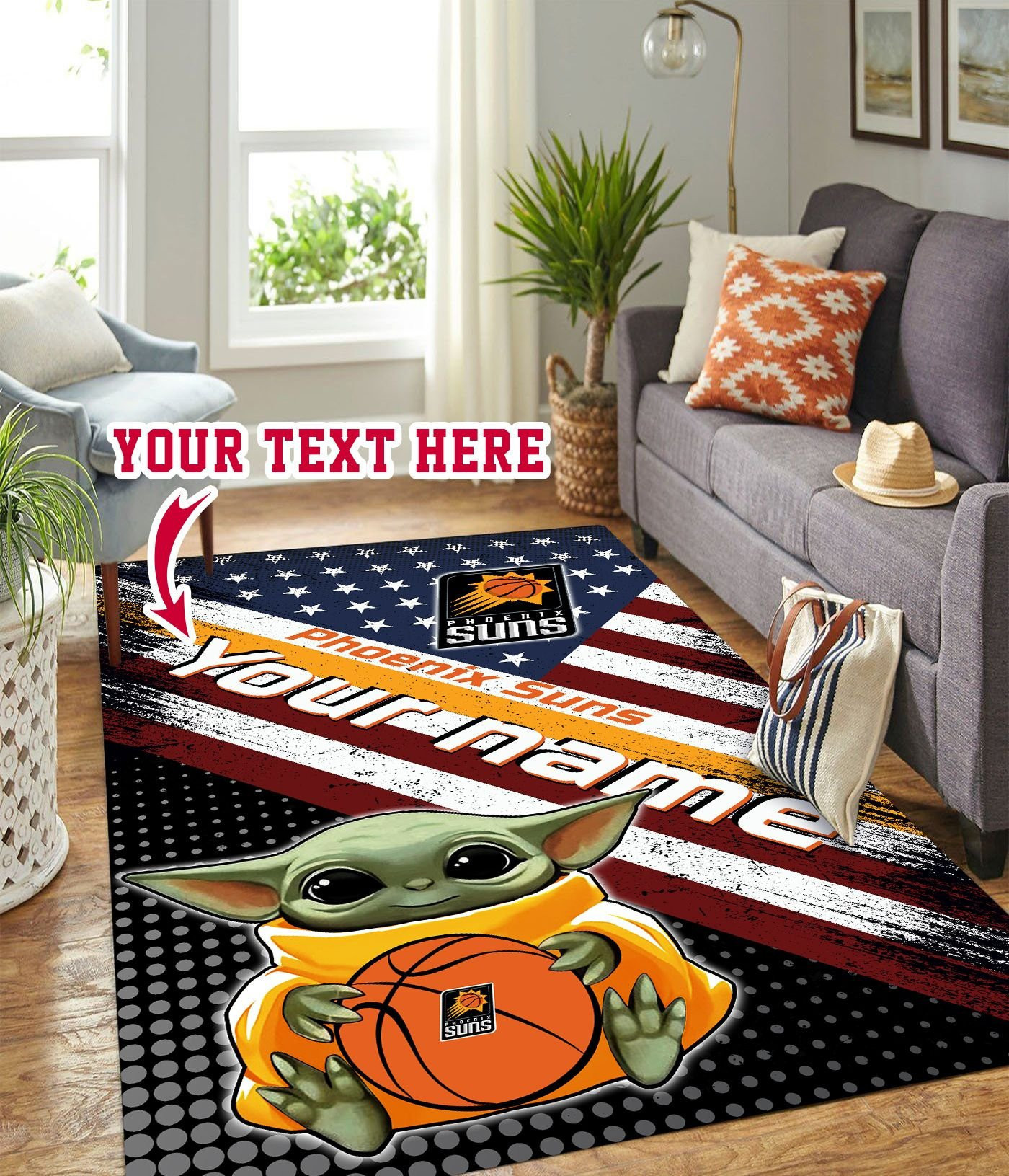 Baby Yoda Phoenix Suns Personalized Custom Rectangle Area Rug – Full Print Carpet For Living Room & Bedroom Home Decor