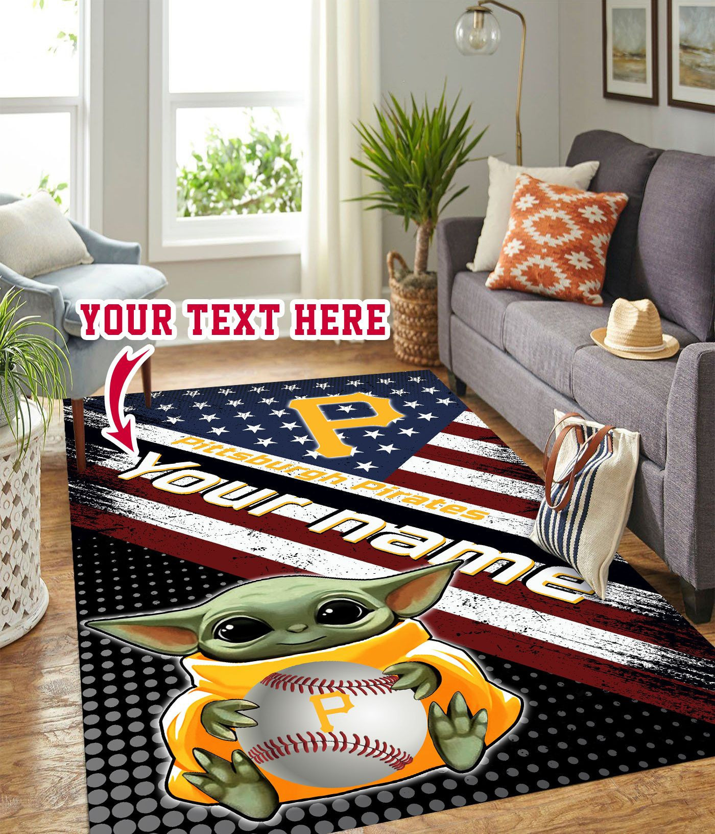 Baby Yoda Pittsburgh Pirates Personalized Custom Rectangle Area Rug – Full Print Carpet For Living Room & Bedroom Home Decor