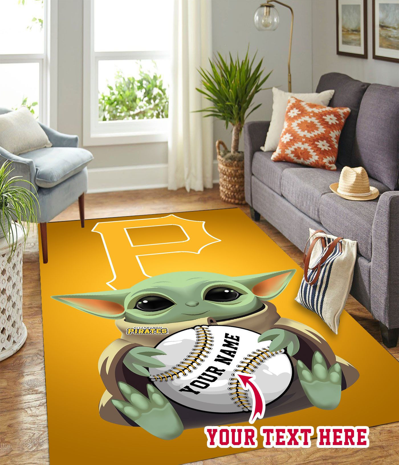 Baby Yoda Pittsburgh Pirates Yt Personalized Custom Rectangle Area Rug – Full Print Carpet For Living Room & Bedroom Home Decor