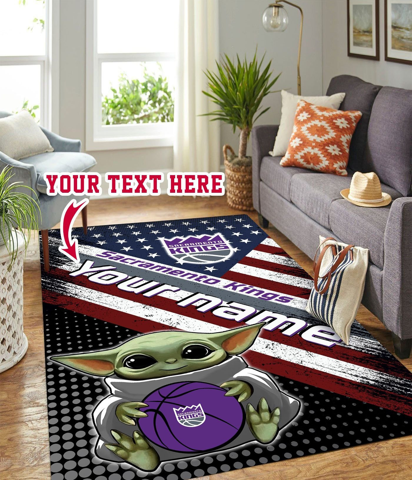 Baby Yoda Sacramento Kings Personalized Custom Rectangle Area Rug – Full Print Carpet For Living Room & Bedroom Home Decor