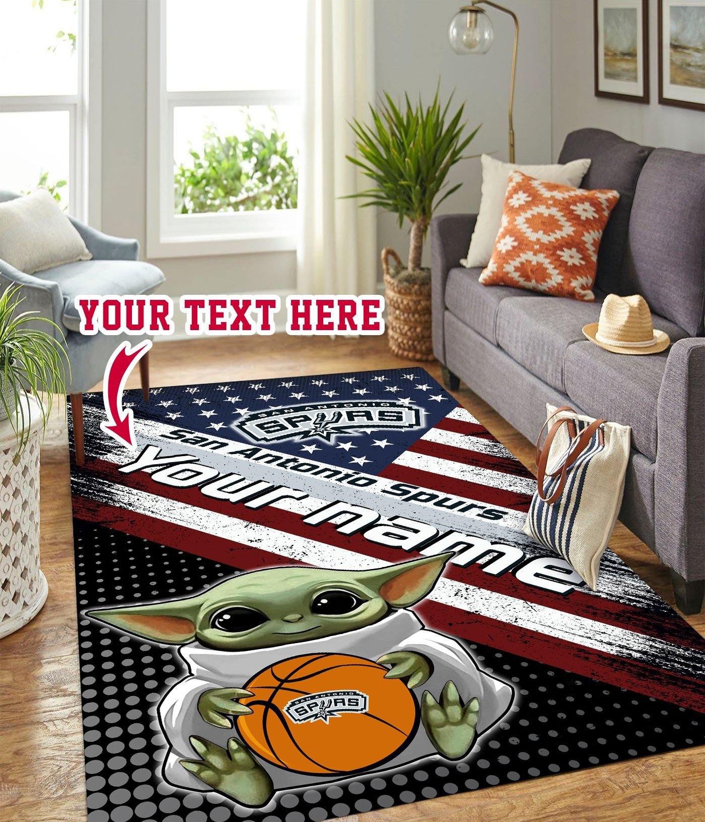 Baby Yoda San Antonio Spurs Personalized Custom Rectangle Area Rug – Full Print Carpet For Living Room & Bedroom Home Decor