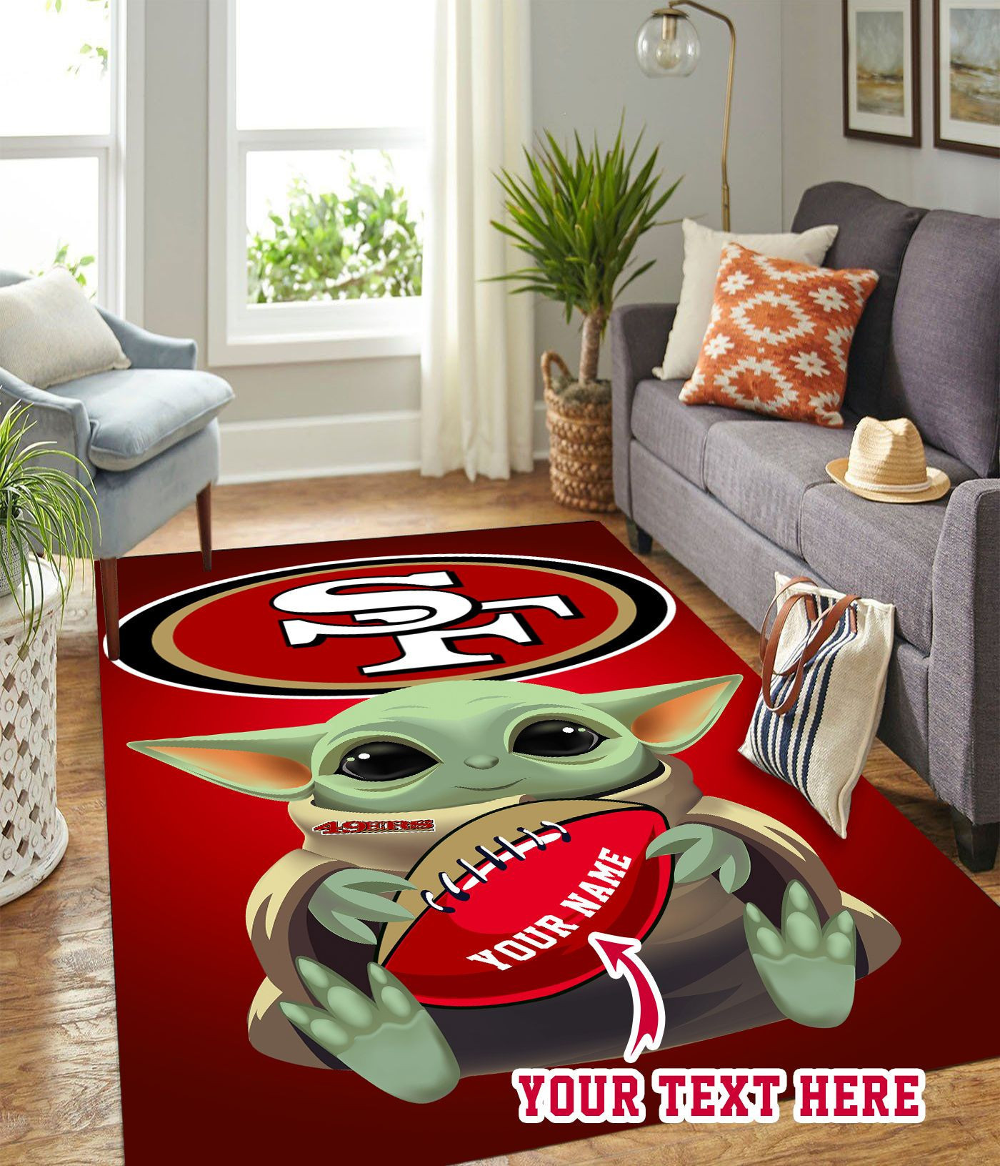 Baby Yoda San Francisco 49ers Personalized Custom Rectangle Area Rug – Full Print Carpet For Living Room & Bedroom Home Decor