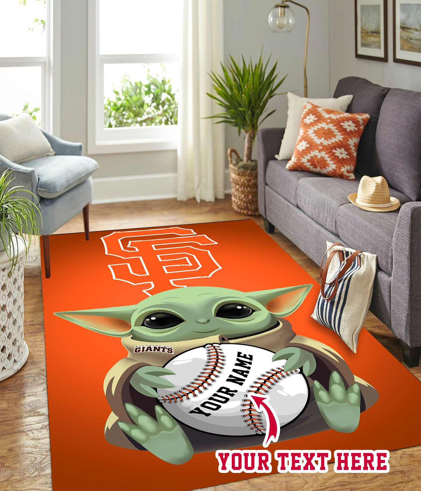 Baby Yoda San Francisco Giants O Personalized Custom Rectangle Area Rug – Full Print Carpet For Living Room & Bedroom Home Decor