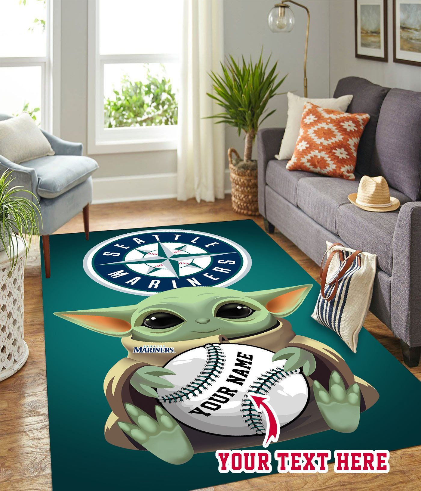 Baby Yoda Seattle Mariners G Personalized Custom Rectangle Area Rug – Full Print Carpet For Living Room & Bedroom Home Decor