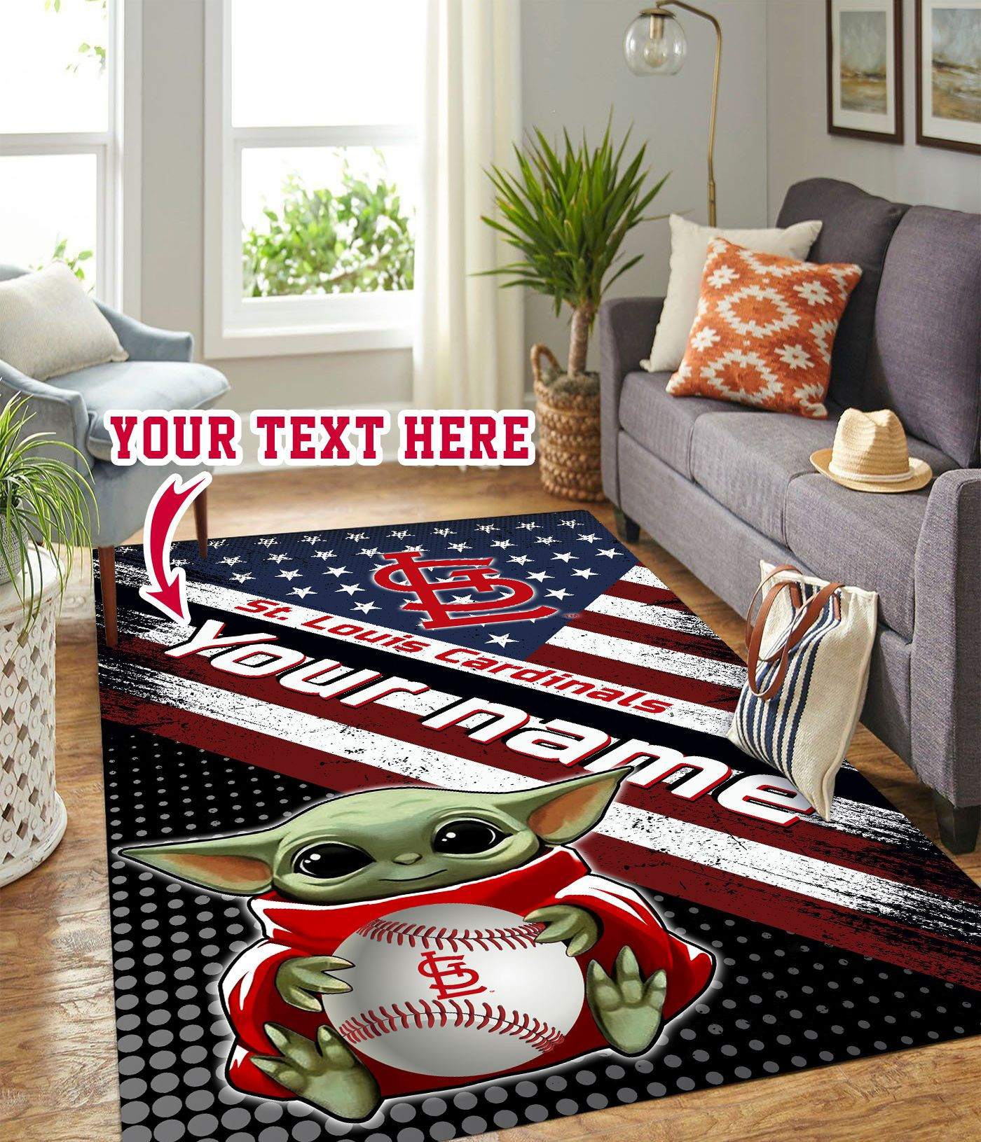 Baby Yoda St. Louis Cardinals Personalized Custom Rectangle Area Rug – Full Print Carpet For Living Room & Bedroom Home Decor