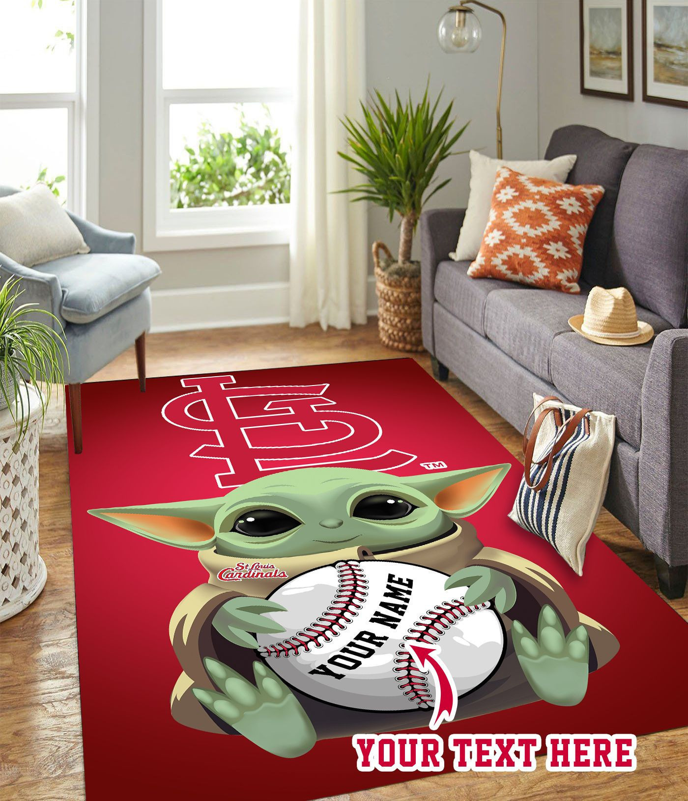 Baby Yoda St. Louis Cardinals R Personalized Custom Rectangle Area Rug – Full Print Carpet For Living Room & Bedroom Home Decor