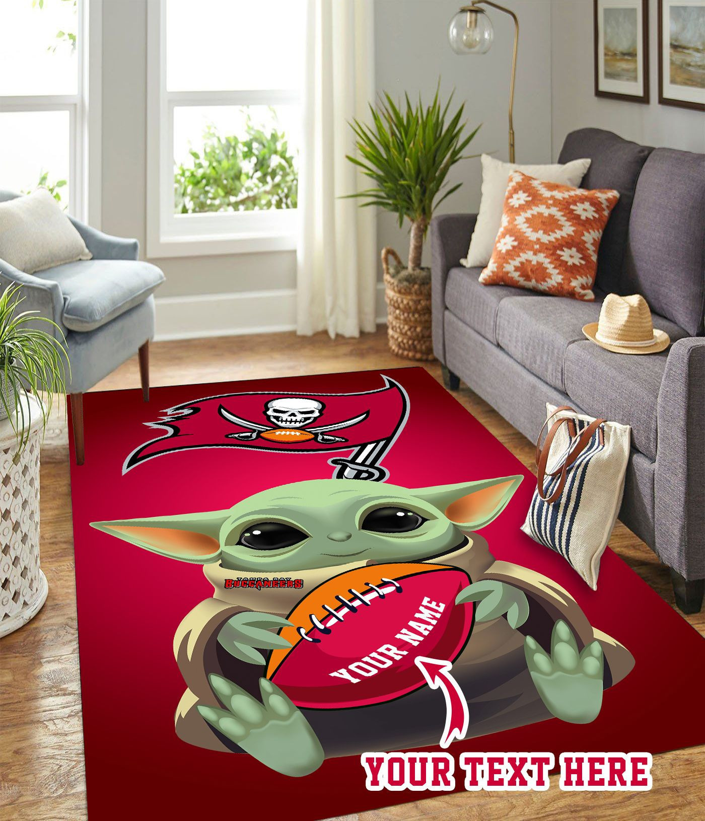 Baby Yoda Tampa Bay Buccaneers Personalized Custom Rectangle Area Rug – Full Print Carpet For Living Room & Bedroom Home Decor