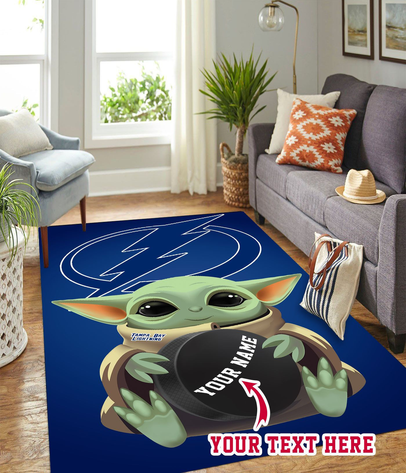 Baby Yoda Tampa Bay Lightning Personalized Custom Rectangle Area Rug – Full Print Carpet For Living Room & Bedroom Home Decor