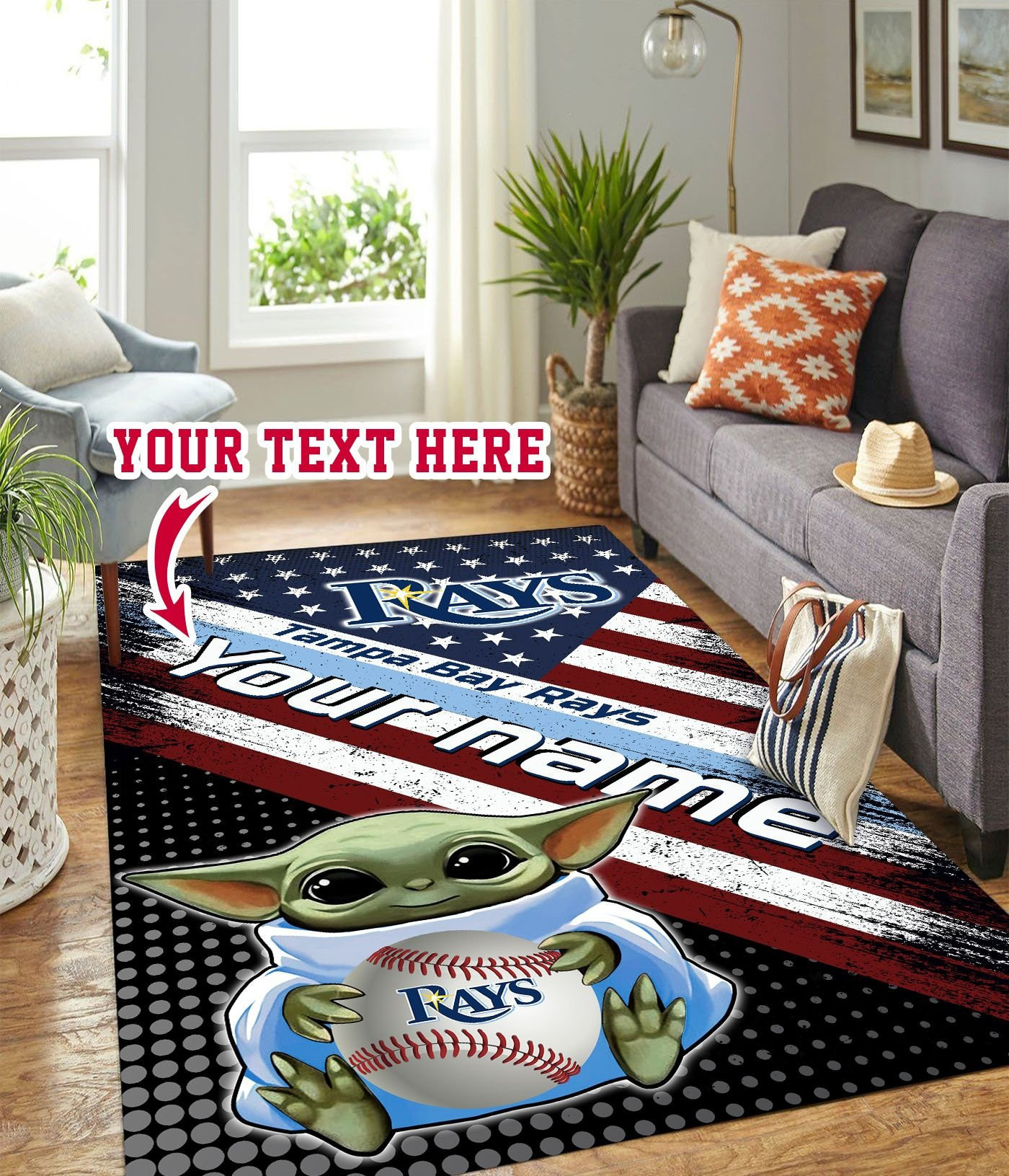 Baby Yoda Tampa Bay Rays Personalized Custom Rectangle Area Rug – Full Print Carpet For Living Room & Bedroom Home Decor