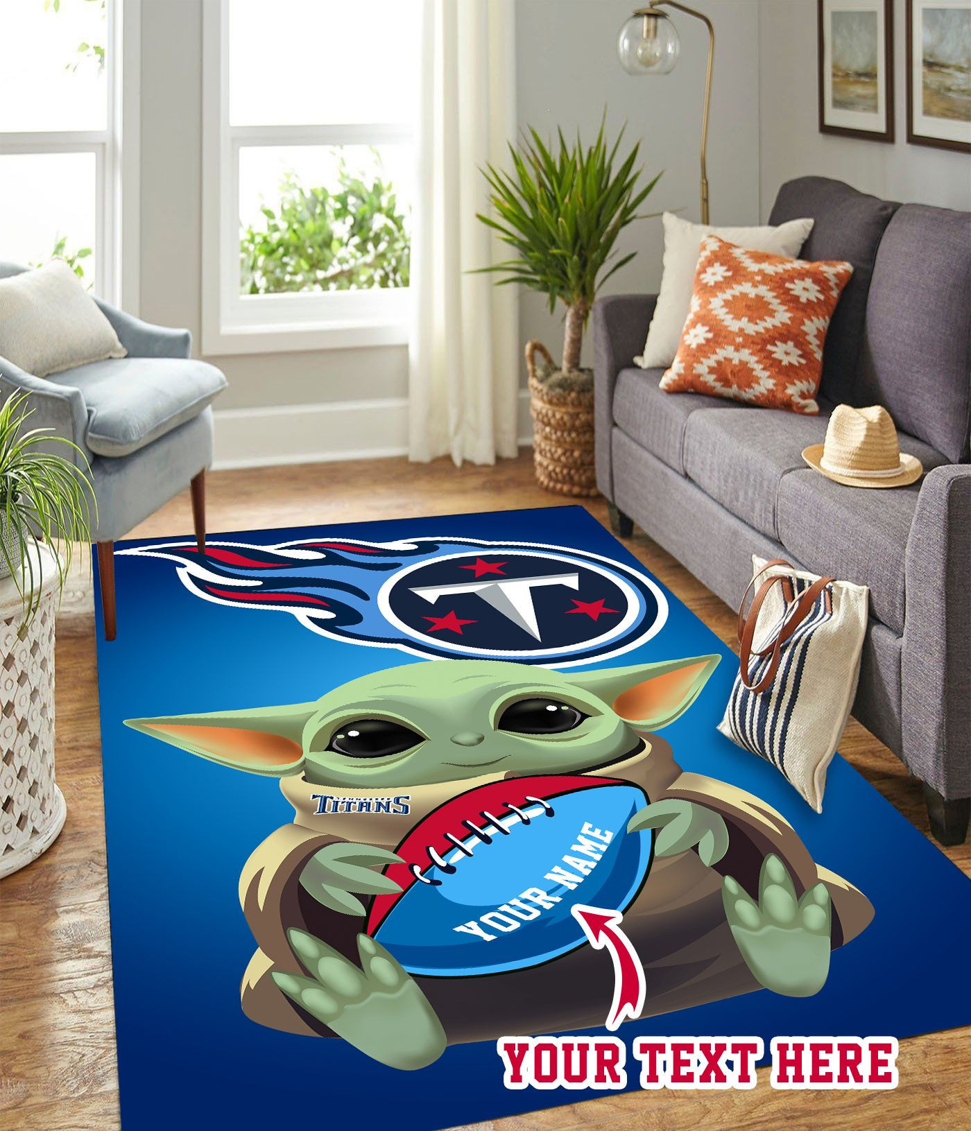 Baby Yoda Tennessee Titans Personalized Custom Rectangle Area Rug – Full Print Carpet For Living Room & Bedroom Home Decor