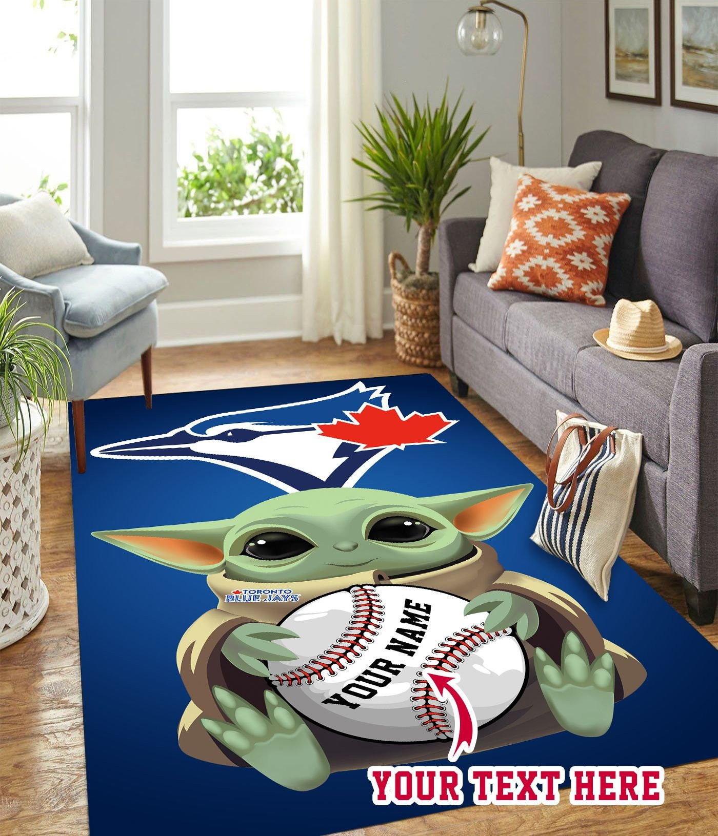 Baby Yoda Toronto Blue Jays Bt Personalized Custom Rectangle Area Rug – Full Print Carpet For Living Room & Bedroom Home Decor