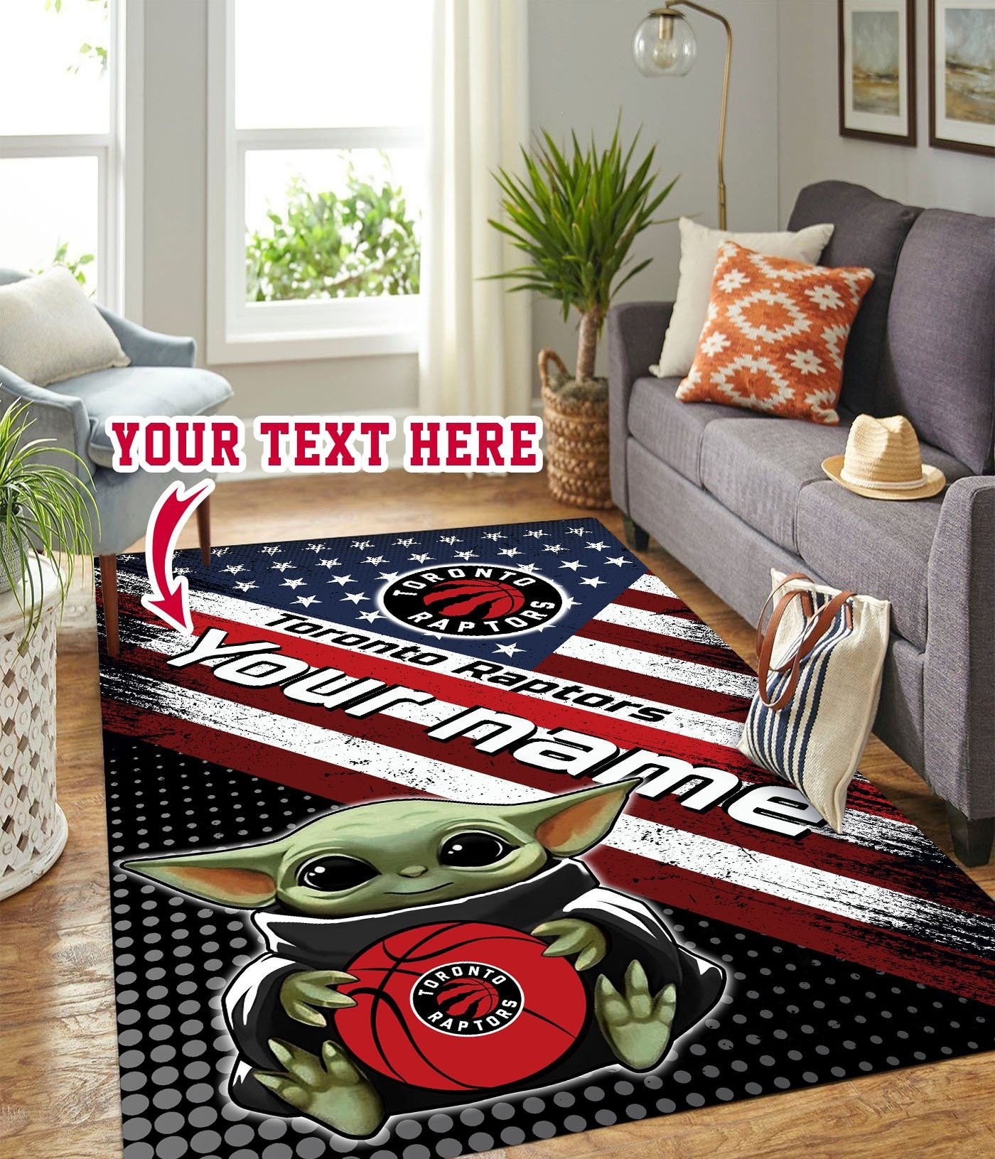 Baby Yoda Toronto Raptors Personalized Custom Rectangle Area Rug – Full Print Carpet For Living Room & Bedroom Home Decor