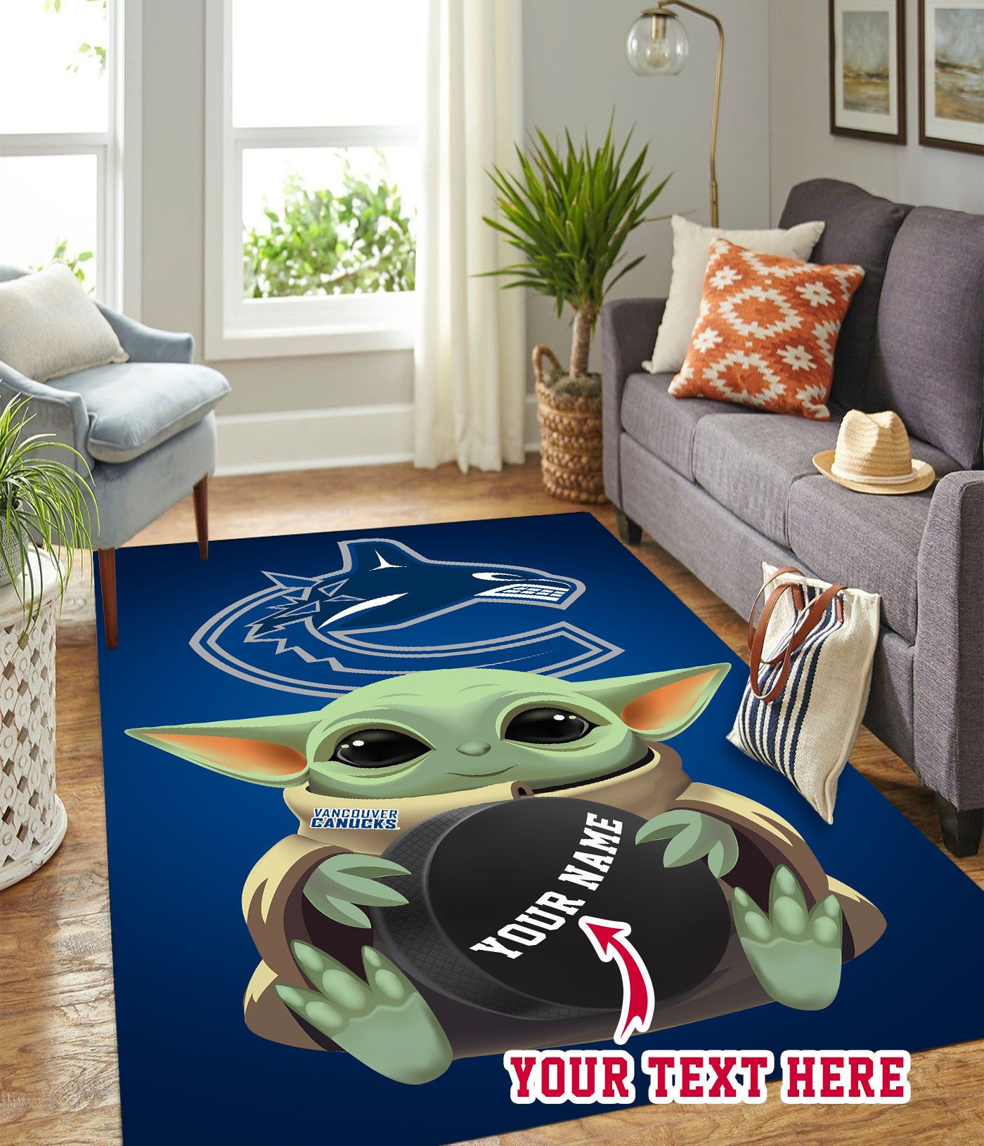 Baby Yoda Vancouver Canucks Personalized Custom Rectangle Area Rug – Full Print Carpet For Living Room & Bedroom Home Decor