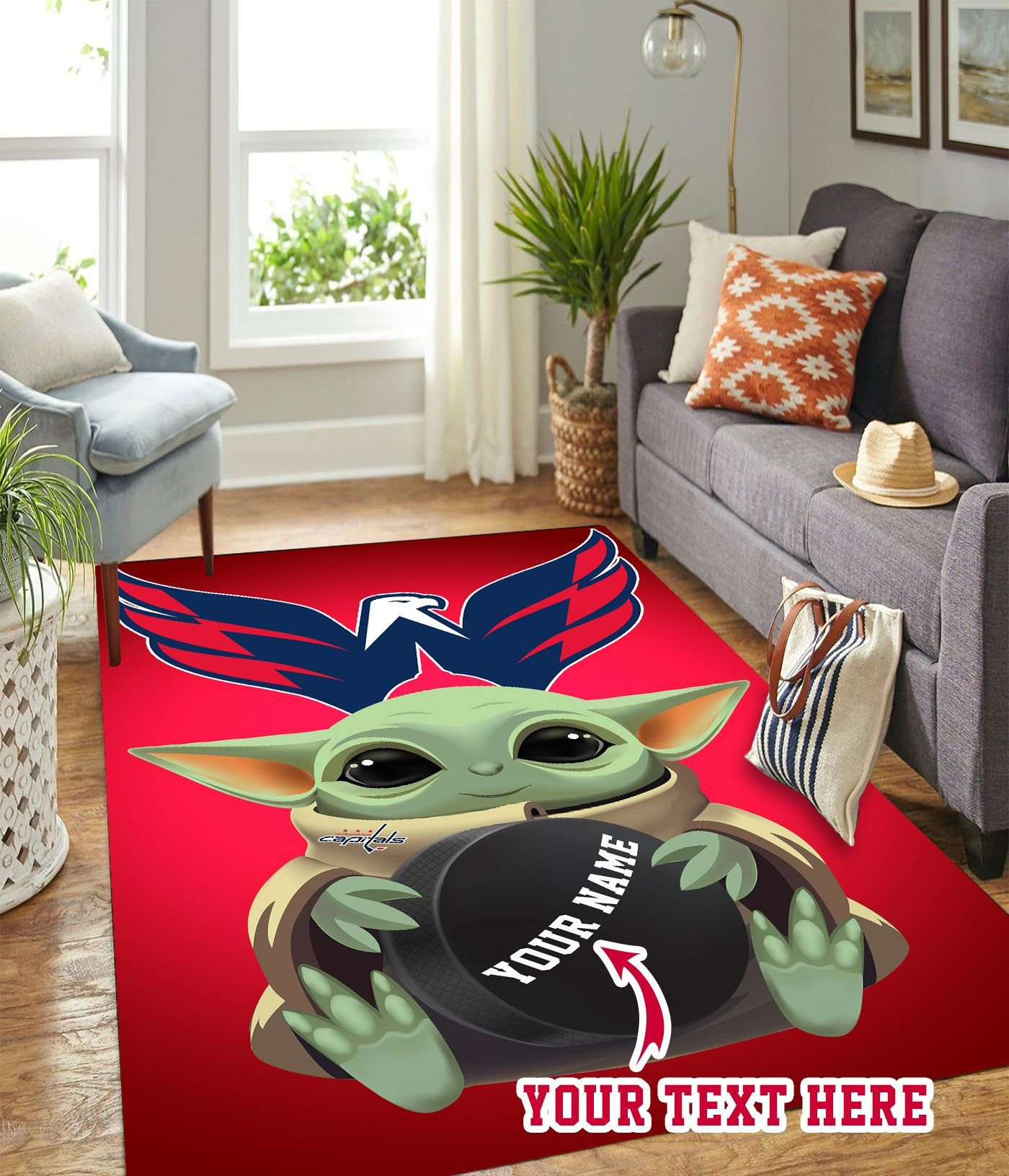 Baby Yoda Washington Capitals Personalized Custom Rectangle Area Rug – Full Print Carpet For Living Room & Bedroom Home Decor