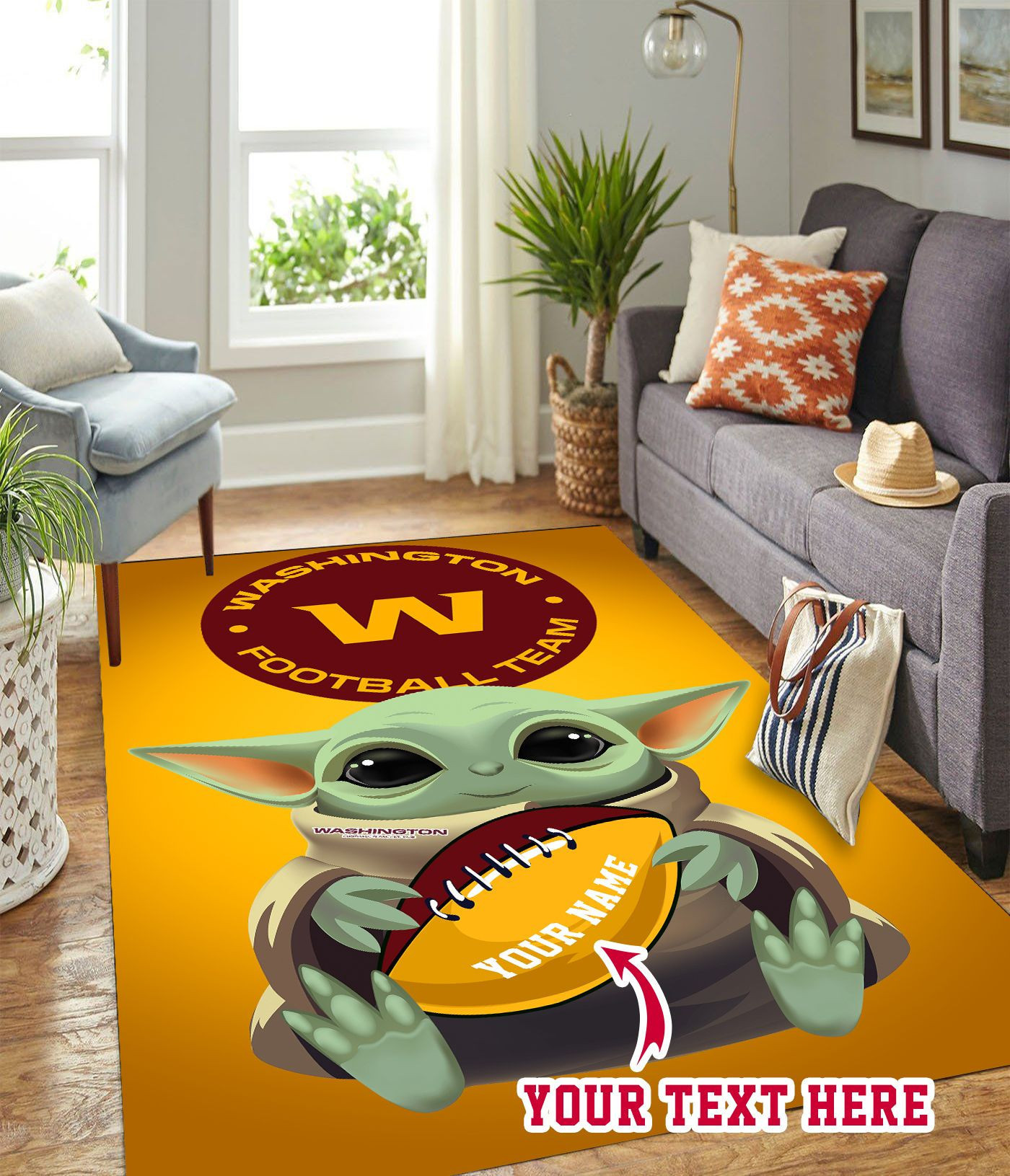 Baby Yoda Washington Football Team Personalized Custom Rectangle Area Rug – Full Print Carpet For Living Room & Bedroom Home Decor