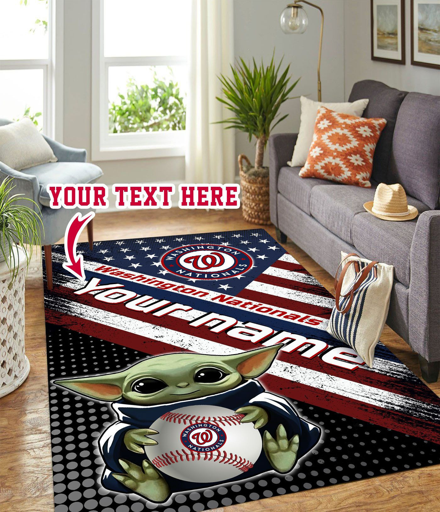 Baby Yoda Washington Nationals Personalized Custom Rectangle Area Rug – Full Print Carpet For Living Room & Bedroom Home Decor