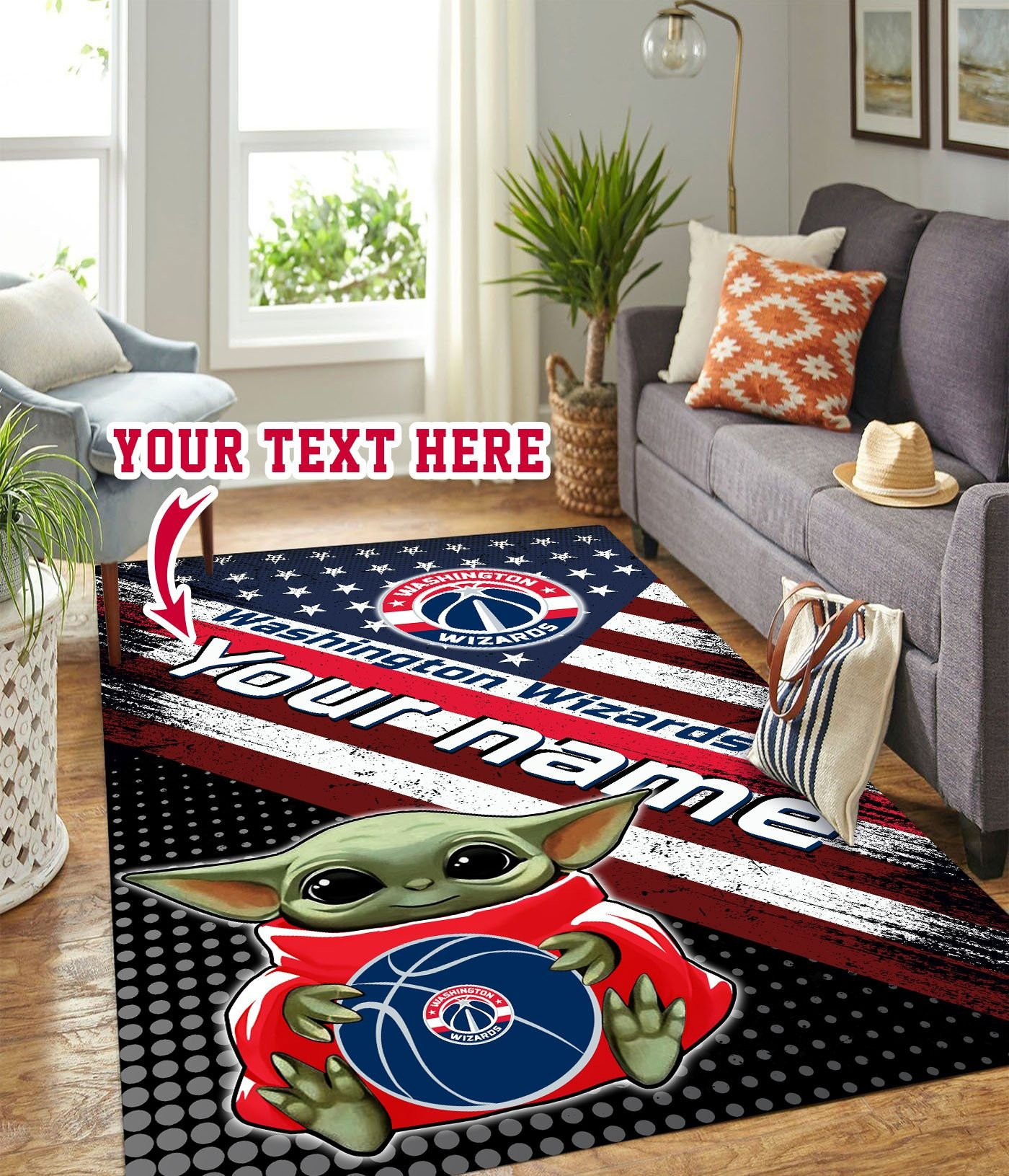 Baby Yoda Washington Wizards Personalized Custom Rectangle Area Rug – Full Print Carpet For Living Room & Bedroom Home Decor