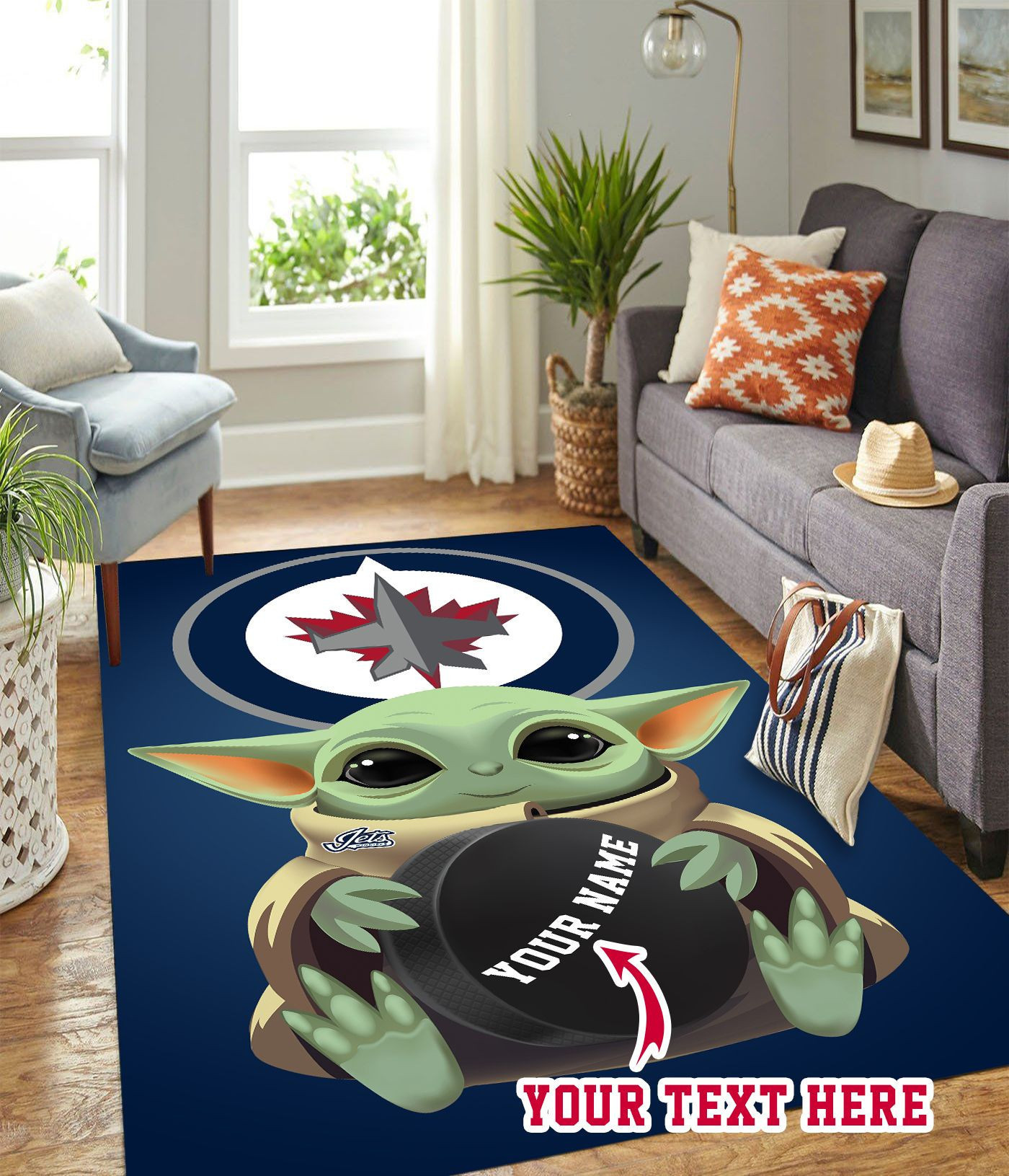 Baby Yoda Winnipeg Jets Personalized Custom Rectangle Area Rug – Full Print Carpet For Living Room & Bedroom Home Decor