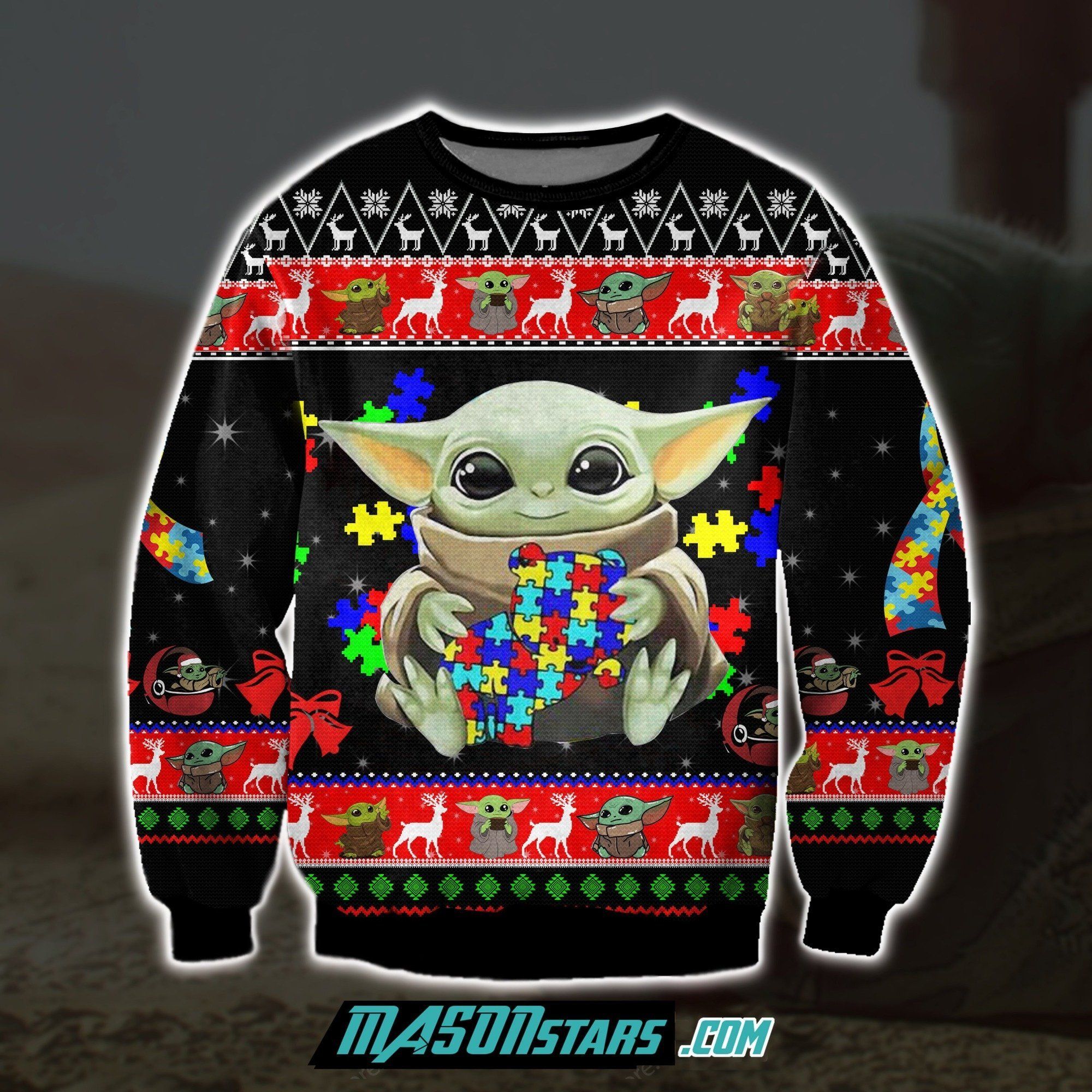 Baby Yoda With Puzzles Autism 3D Print Ugly Christmas Sweater