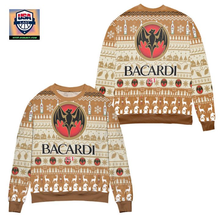 Bacardi 151 Reindeer Pattern Ugly Christmas Sweater
