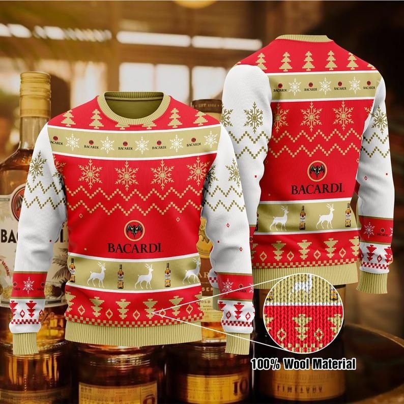 Bacardi White Rum Christmas Wool Ugly Sweater Knitted Sweater Ugly Christmas Sweater