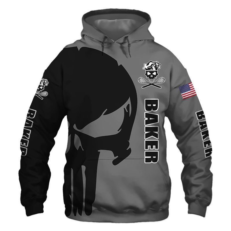 Baker Punisher Skull US Flag Black Grey 3D All Over Print Hoodie & Zip Hoodie