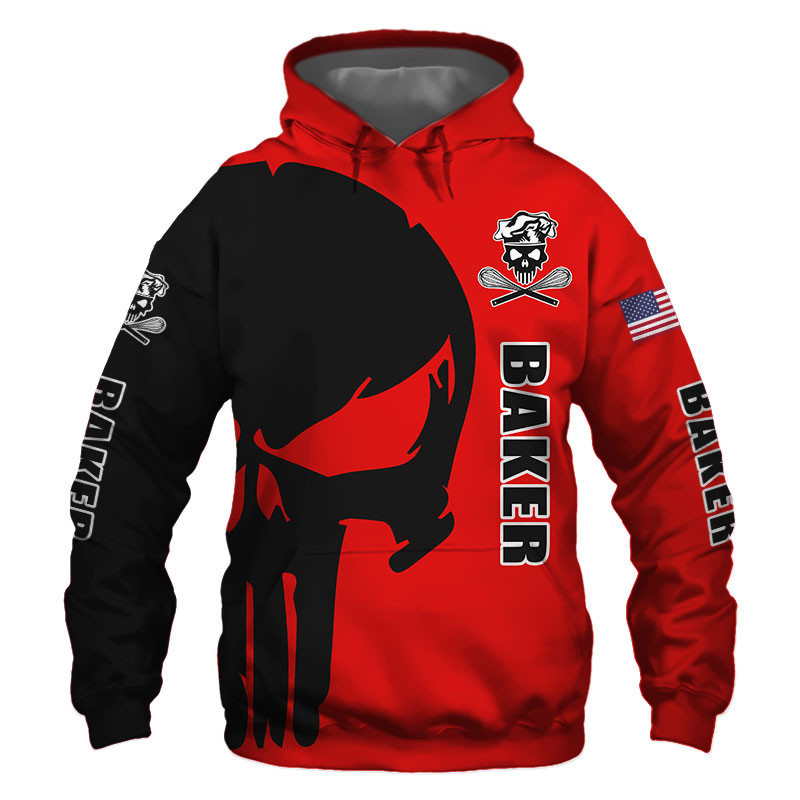 Baker Punisher Skull US Flag Black Red 3D All Over Print Hoodie & Zip Hoodie