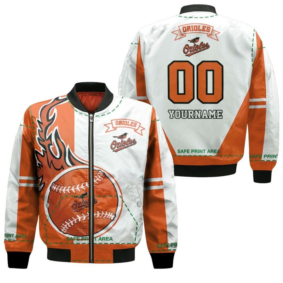 Baltimore Orioles Flame Ball Bomber Jacket | MLB Team Jacket for Men & Women | Baseball Fan Gift