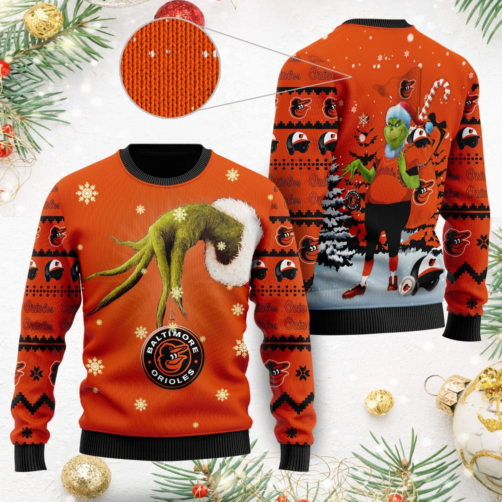 Baltimore Orioles MLB Team Grinch Ugly Christmas Sweater