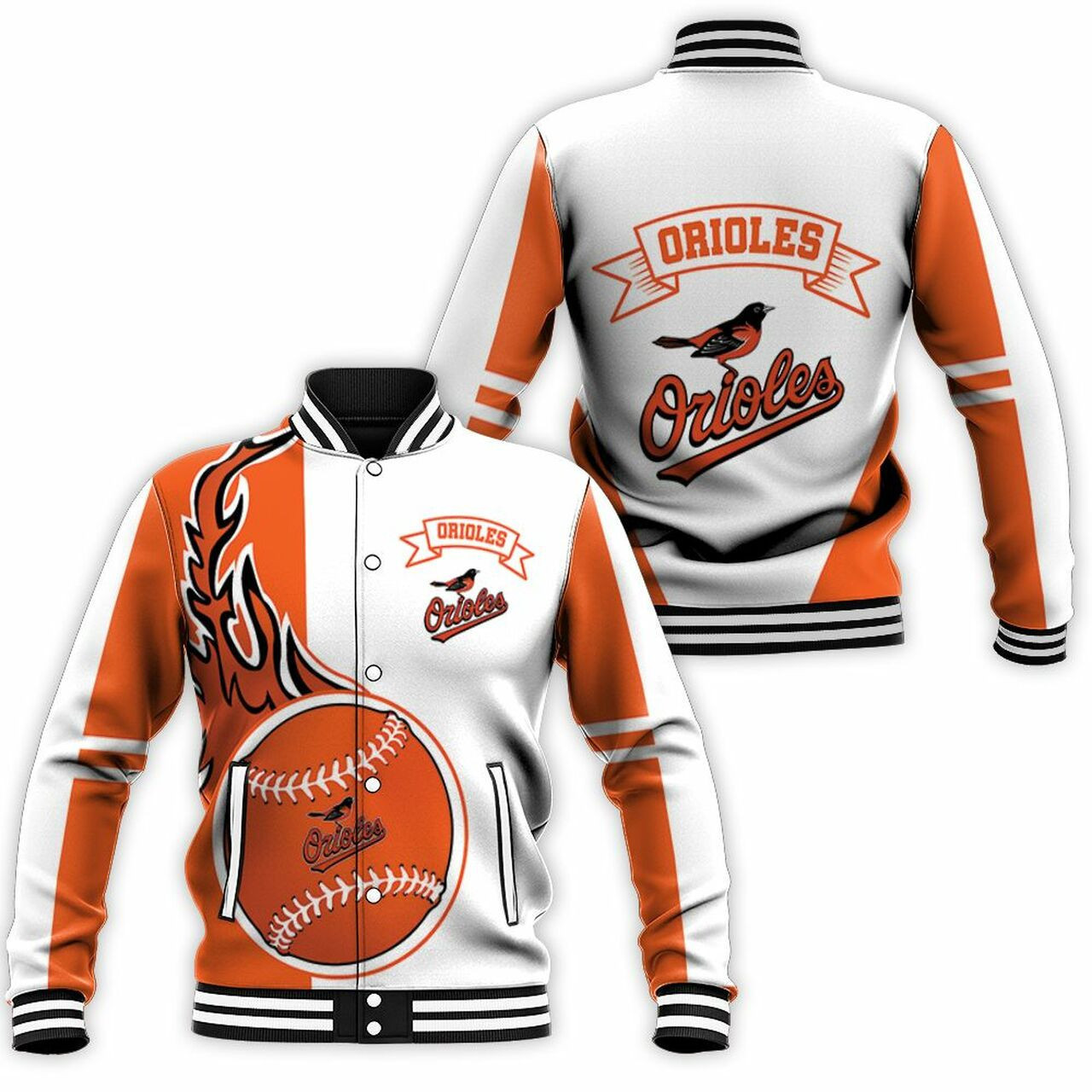 Baltimore Orioles Orange White Varsity Baseball Jacket for Men & Women | MLB Team Fan Gift