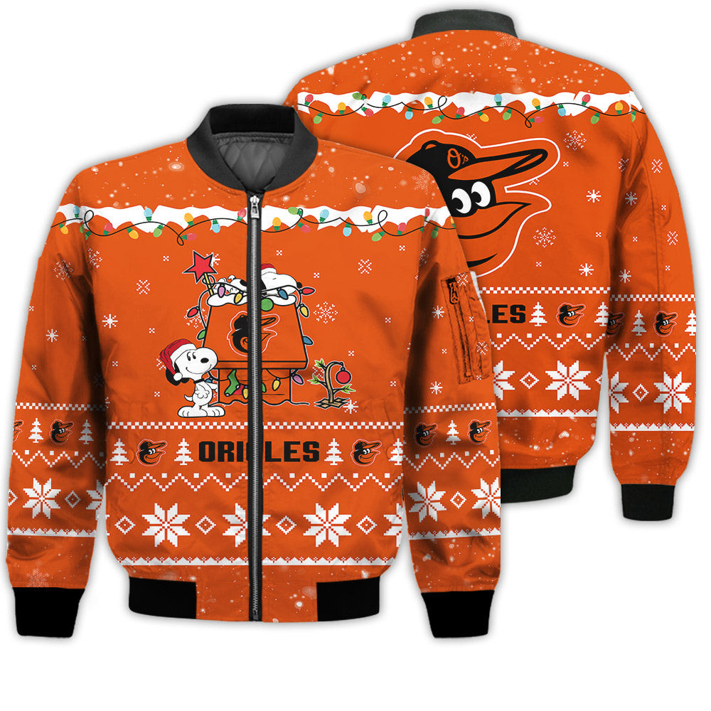 Baltimore Orioles Snoopy Merry Christmas Bomber Jacket | MLB Team Jacket for Men & Women | Baseball Fan Gift