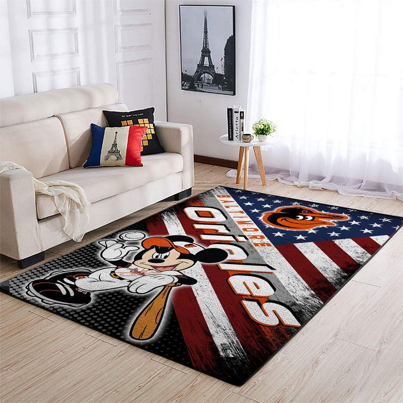 Baltimore Orioles Team Logo Mickey Us Rectangle Area Rug – Full Print Carpet For Living Room & Bedroom Home Decor
