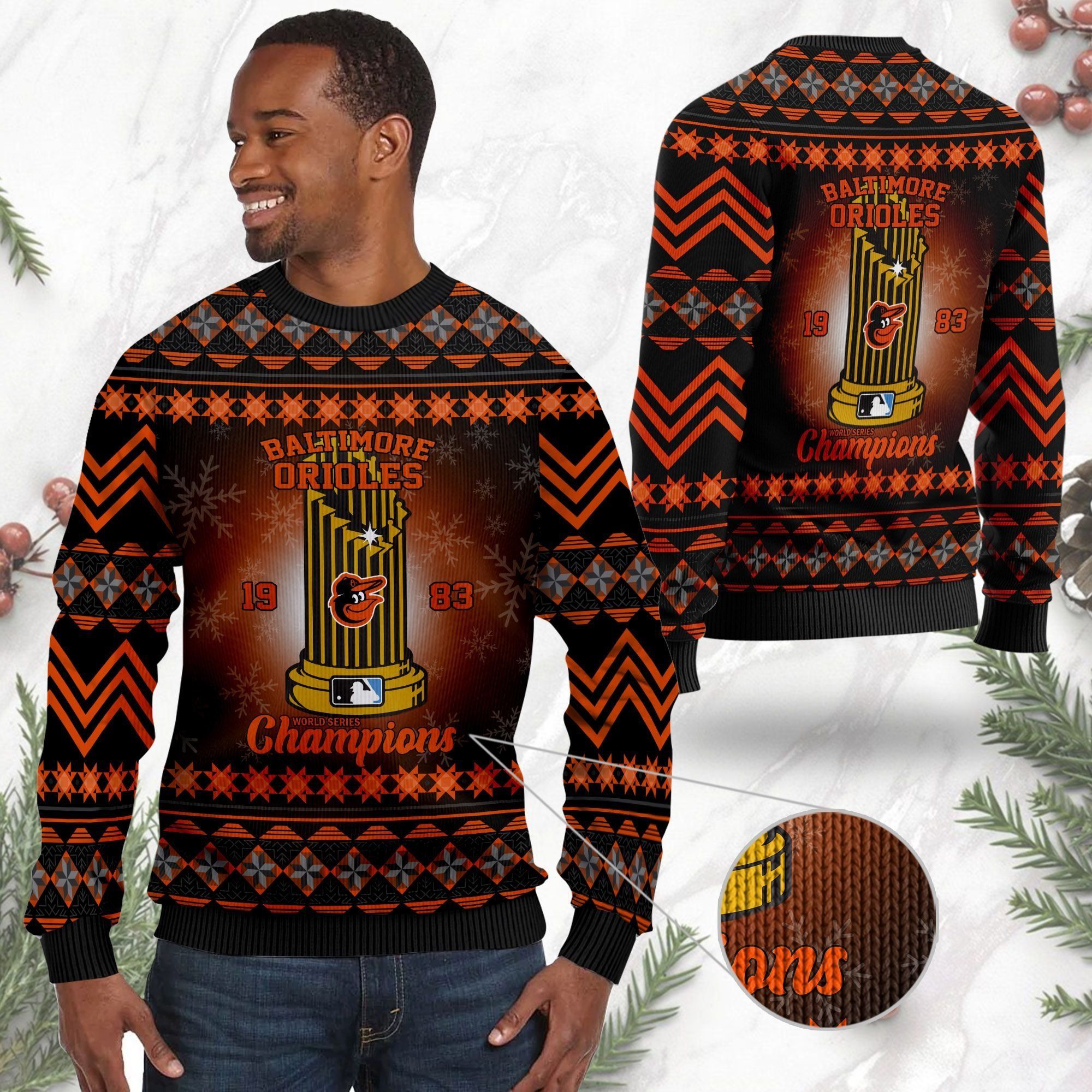 Baltimore Orioles World Series Champions MLB Cup Ugly Christmas Sweater