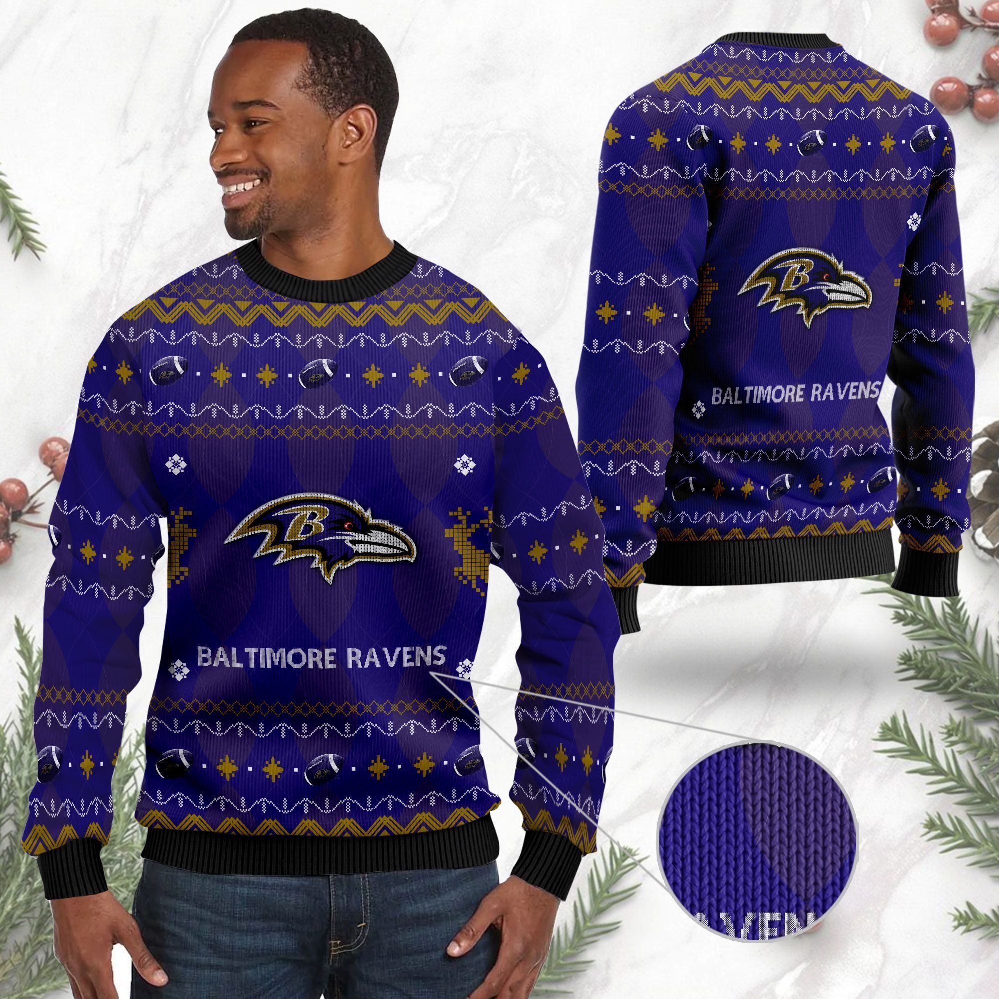 Baltimore Ravens NFL American Football Black Ugly Christmas Sweater