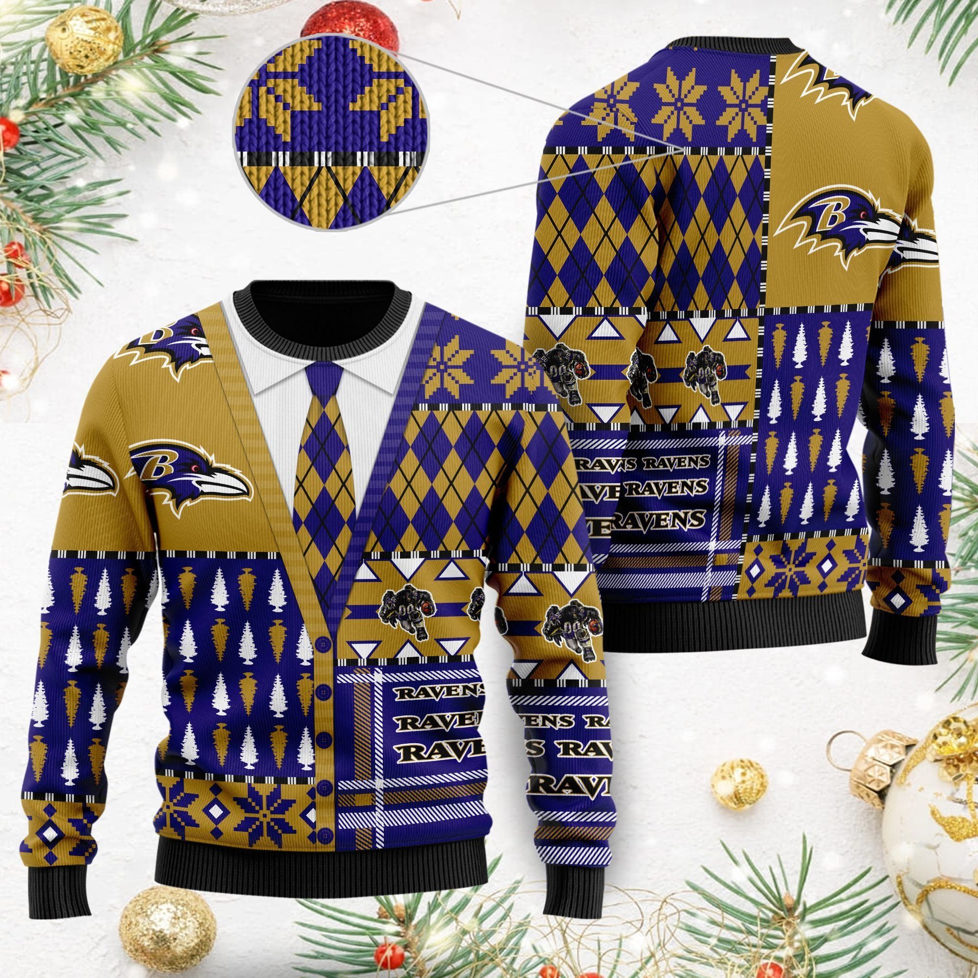Baltimore Ravens NFL American Football Team Cardigan Style 3D Men And Women Ugly Christmas Sweater For Sport Lovers On Christmas Days