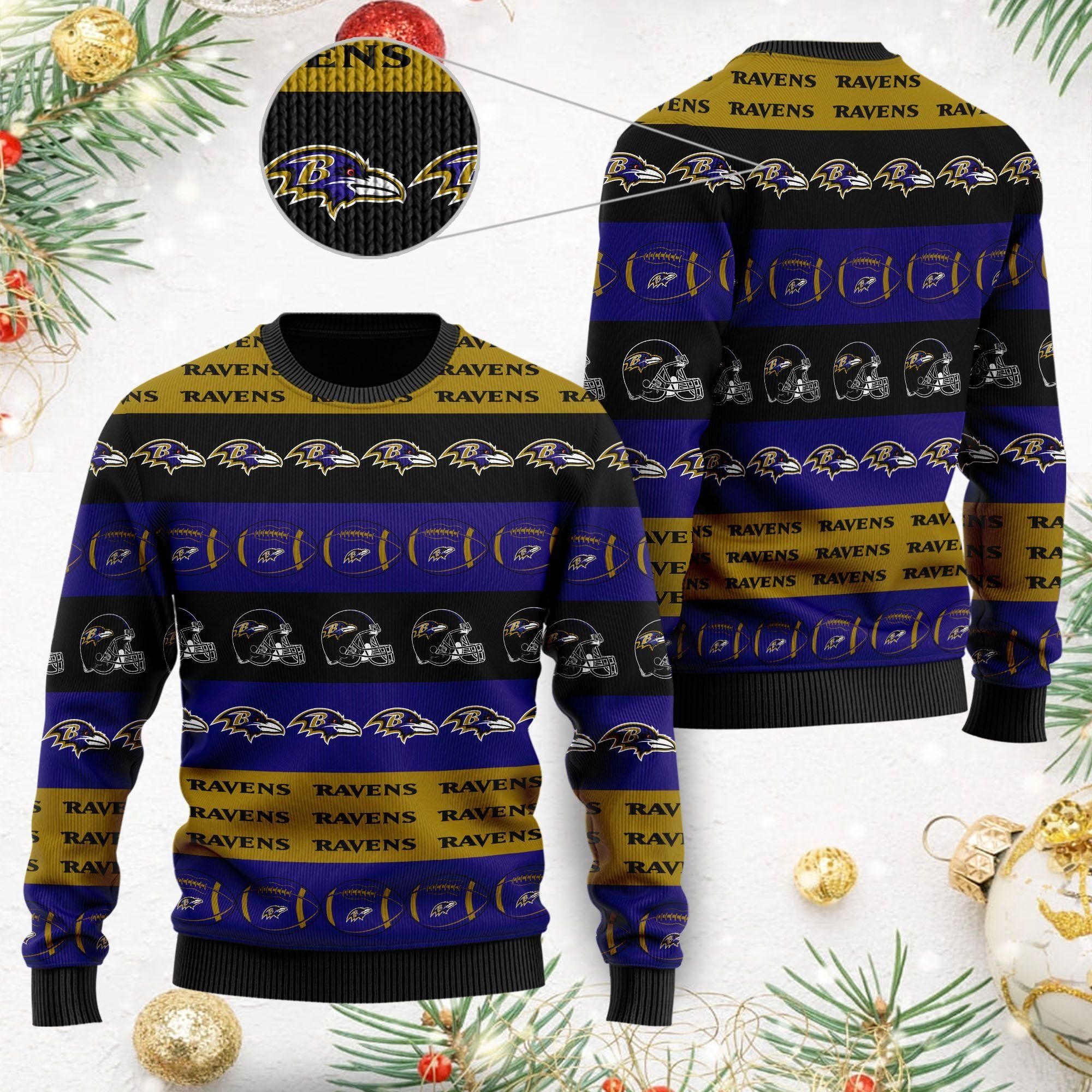 Baltimore Ravens NFL American Football Team Logo Helmet Symbols Men Women Ugly Christmas Sweater