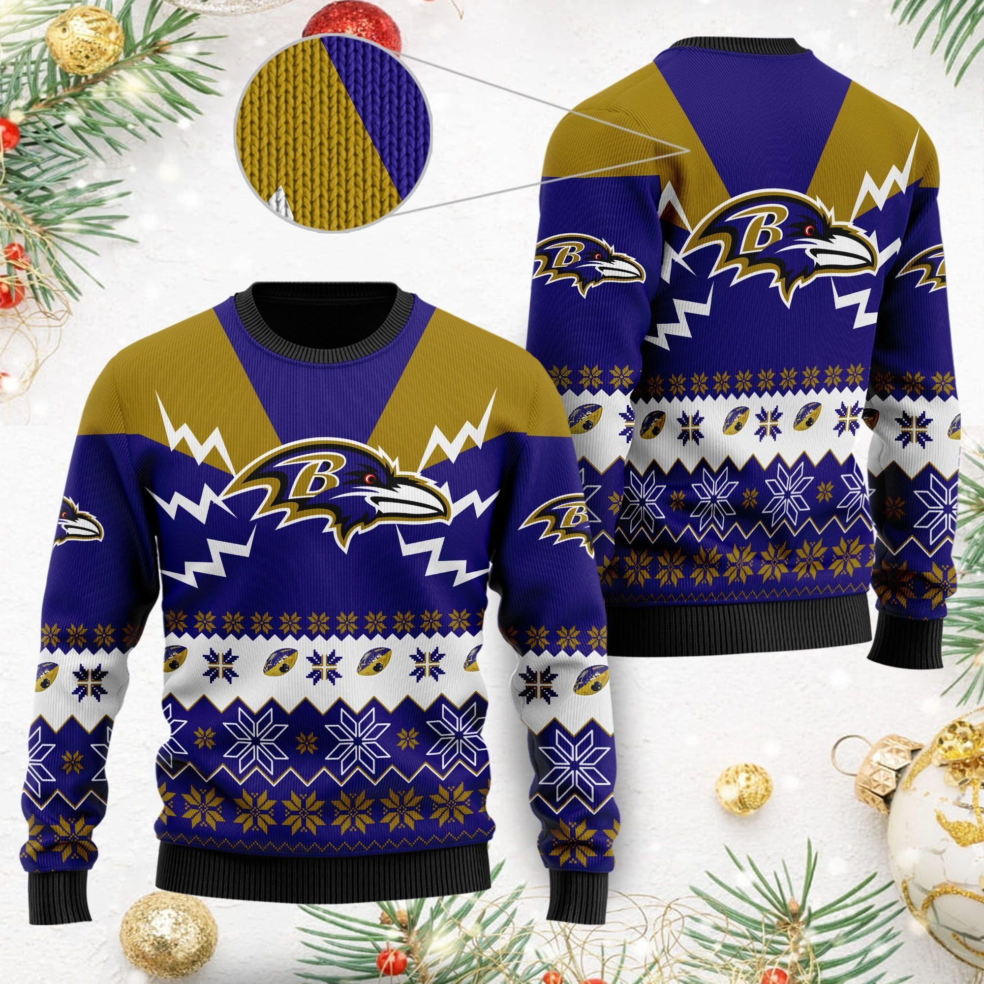 Baltimore Ravens NFL Football Team Logo Symbol 3D Ugly Christmas Sweater