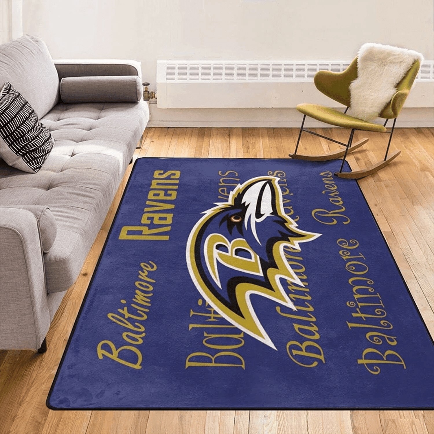 Baltimore Ravens Rectangle Area Rug – Full Print Carpet For Living Room & Bedroom Home Decor