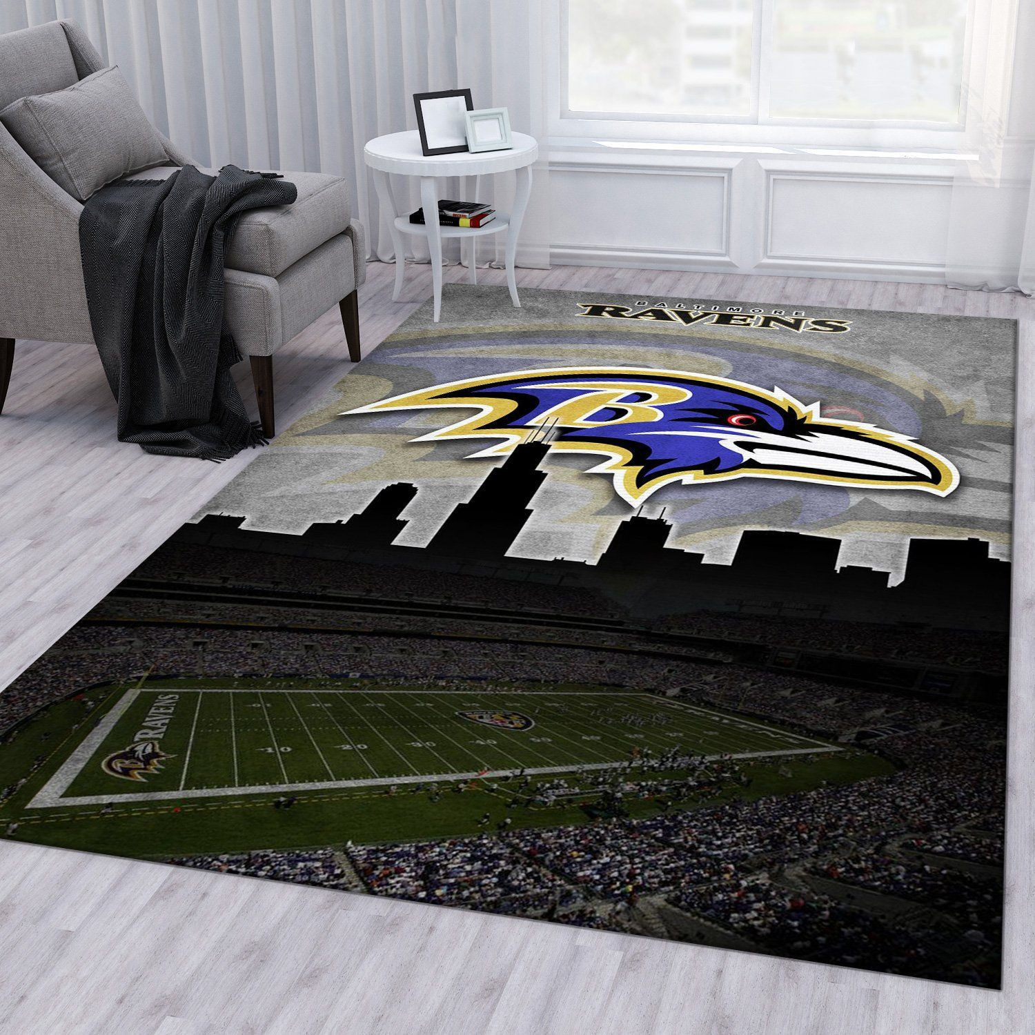 Baltimore Ravens Rectangle Area Rug – Full Print Carpet For Living Room & Bedroom Home Decor