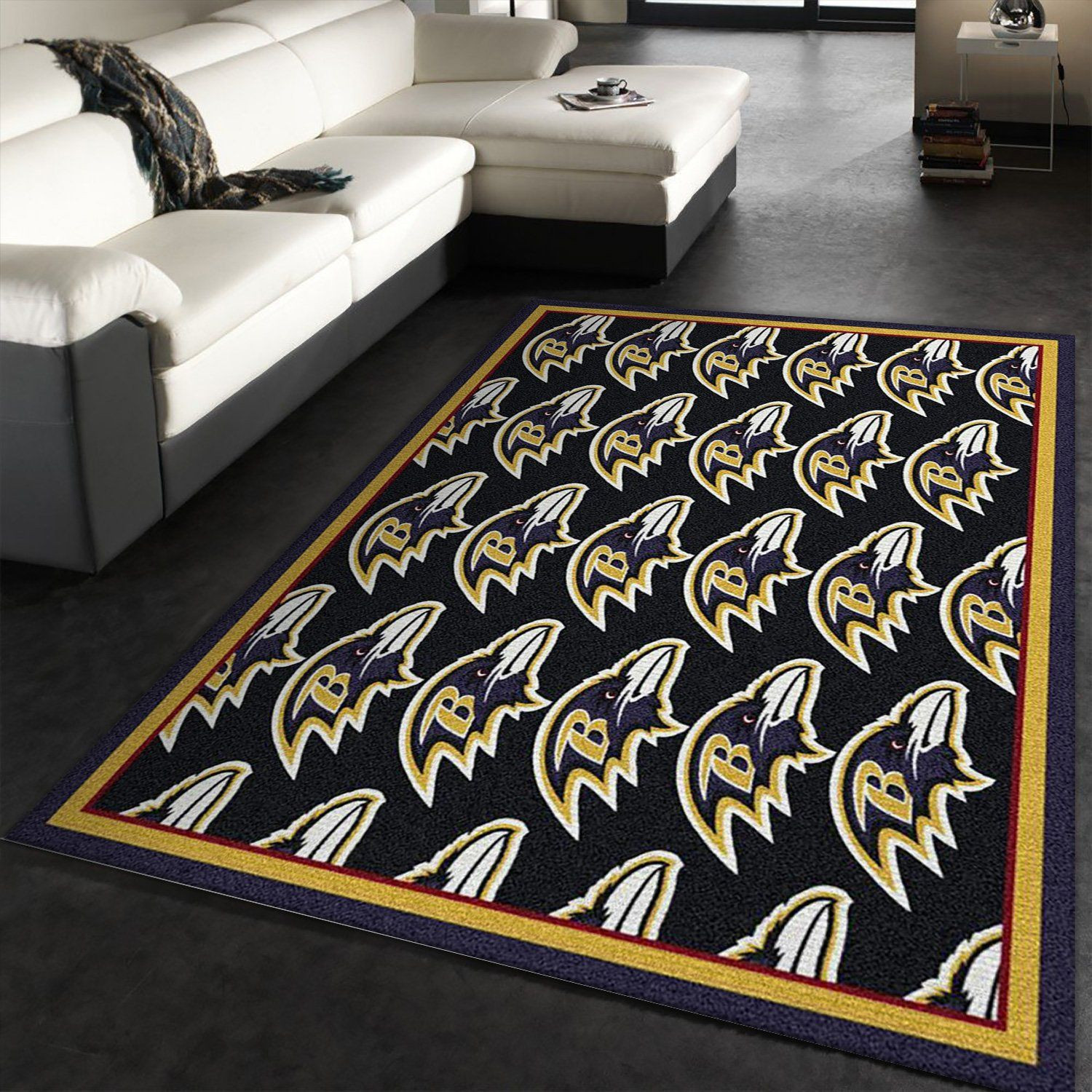 Baltimore Ravens Repeat Rug Team Rectangle Area Rug – Full Print Carpet For Living Room & Bedroom Home Decor
