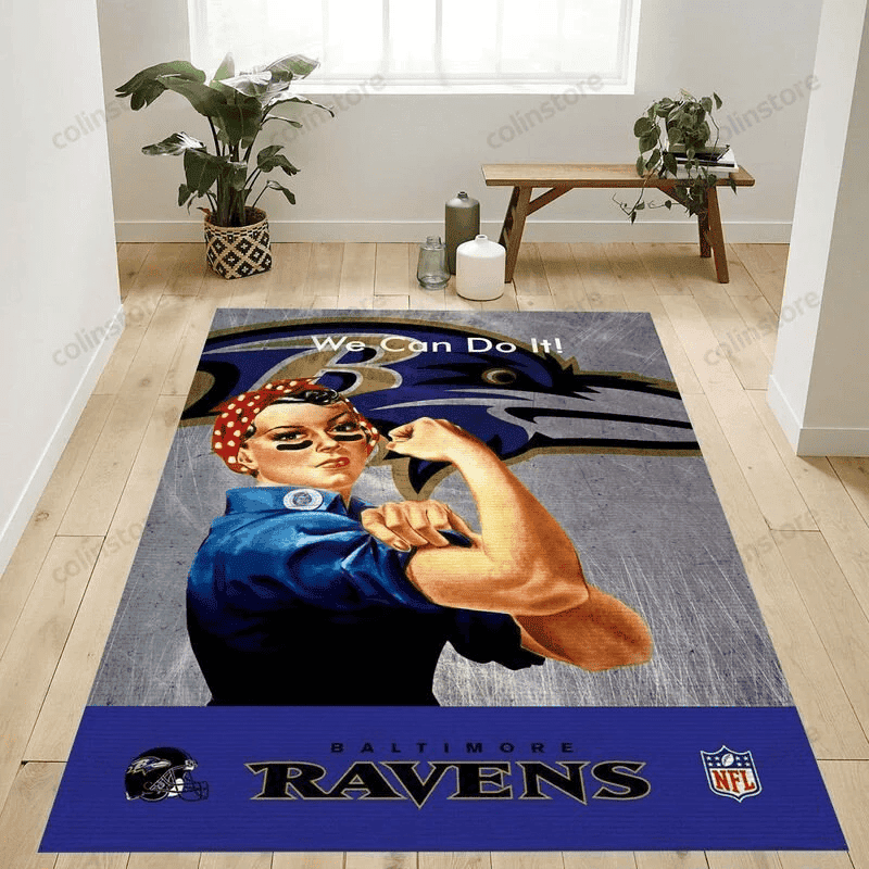 Baltimore Ravens Rosie The Riveter 3D Rectangle Area Rug – Full Print Carpet For Living Room & Bedroom Home Decor