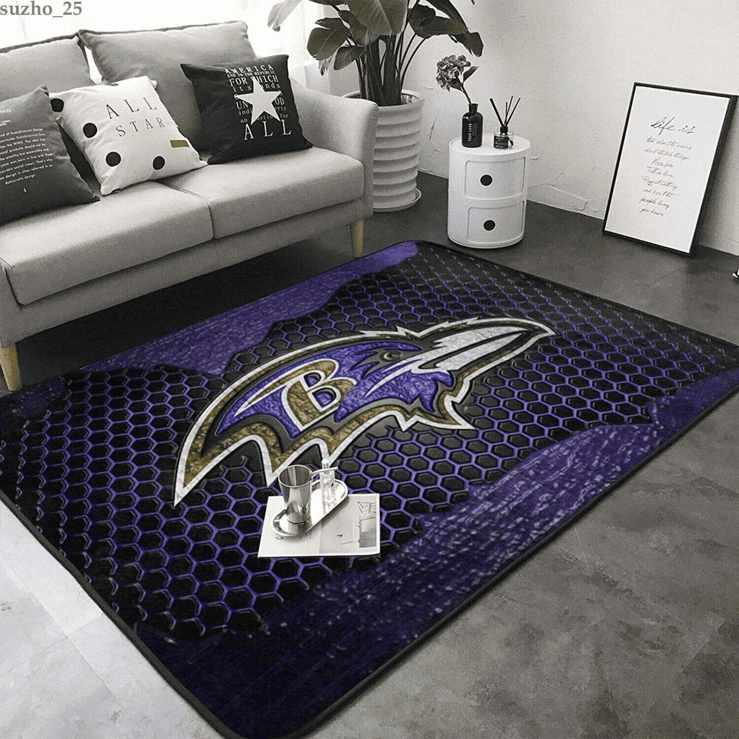 Baltimore Ravens Rug Living Room Anti-skid Rectangle Area Rug – Full Print Carpet For Living Room & Bedroom Home Decor
