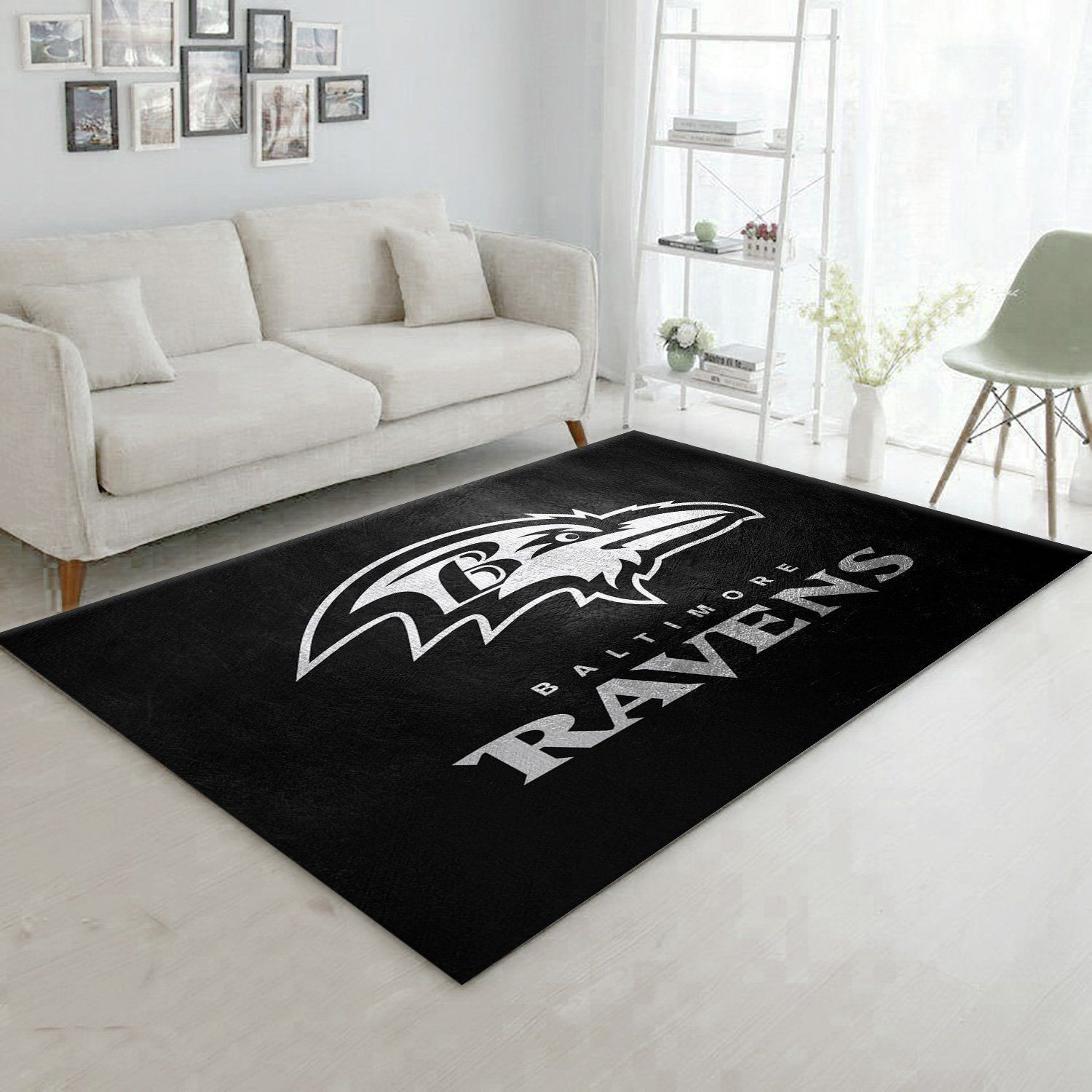 Baltimore Ravens Silver Rectangle Area Rug – Full Print Carpet For Living Room & Bedroom Home Decor