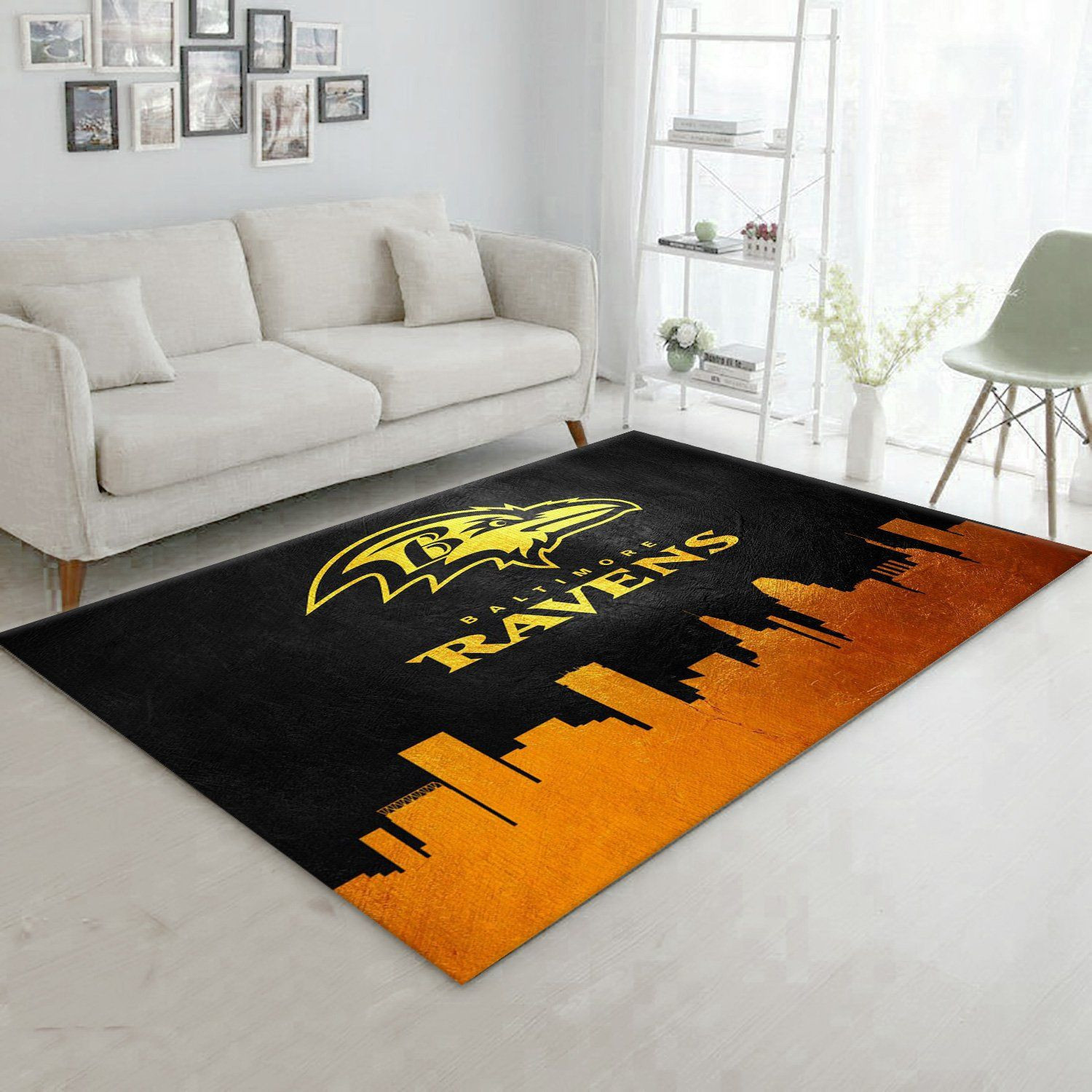 Baltimore Ravens Skyline 2 Rectangle Area Rug – Full Print Carpet For Living Room & Bedroom Home Decor