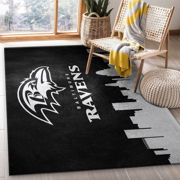 Baltimore Ravens Skyline 3D Rectangle Area Rug – Full Print Carpet For Living Room & Bedroom Home Decor