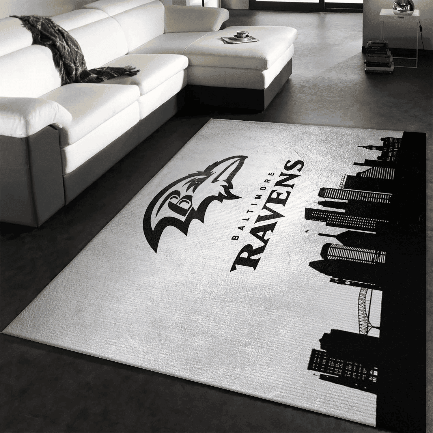 Baltimore Ravens Skyline Rectangle Area Rug – Full Print Carpet For Living Room & Bedroom Home Decor