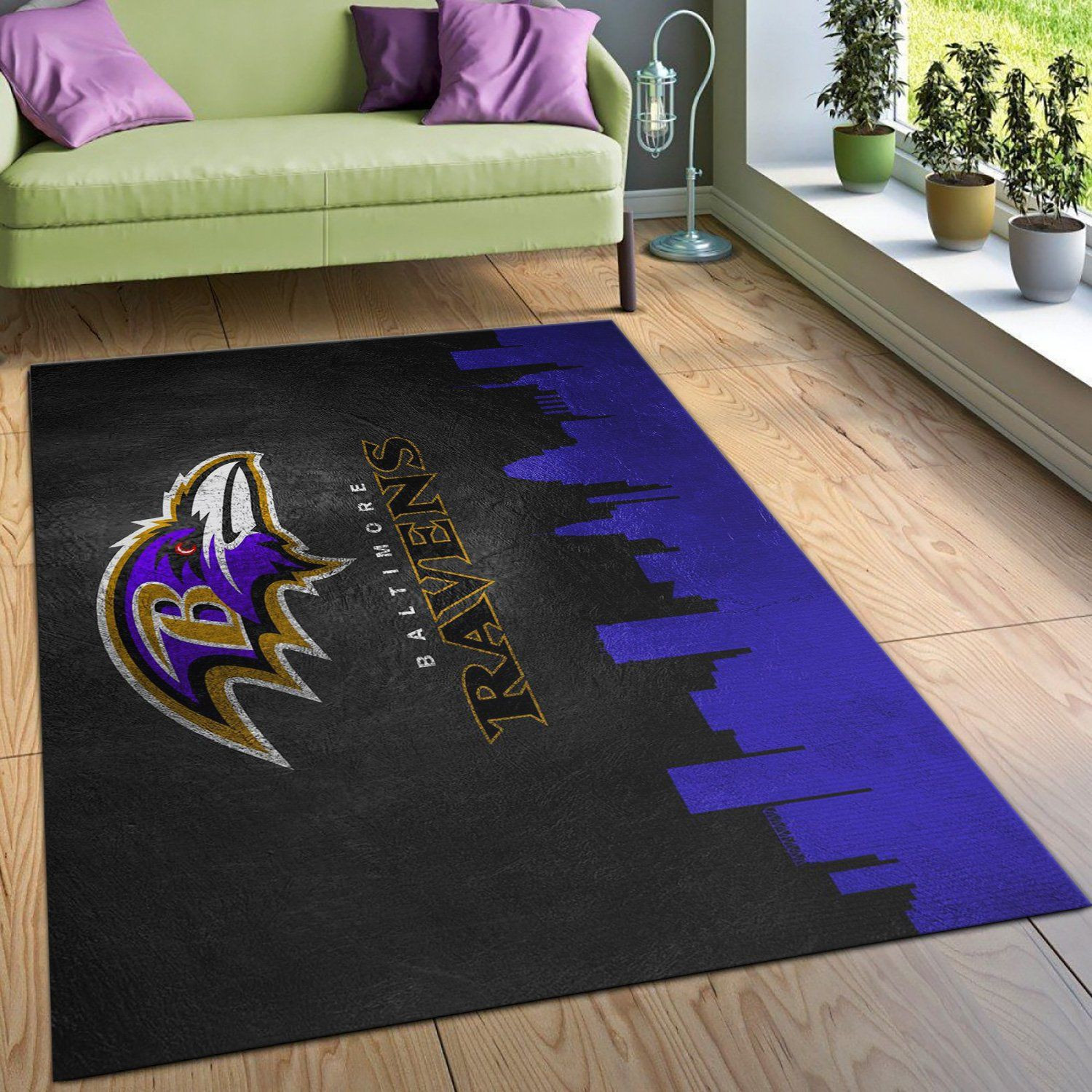 Baltimore Ravens Skyline Rectangle Area Rug – Full Print Carpet For Living Room & Bedroom Home Decor