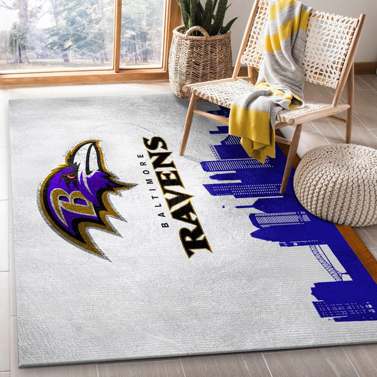 Baltimore Ravens Skyline Rectangle Area Rug – Full Print Carpet For Living Room & Bedroom Home Decor